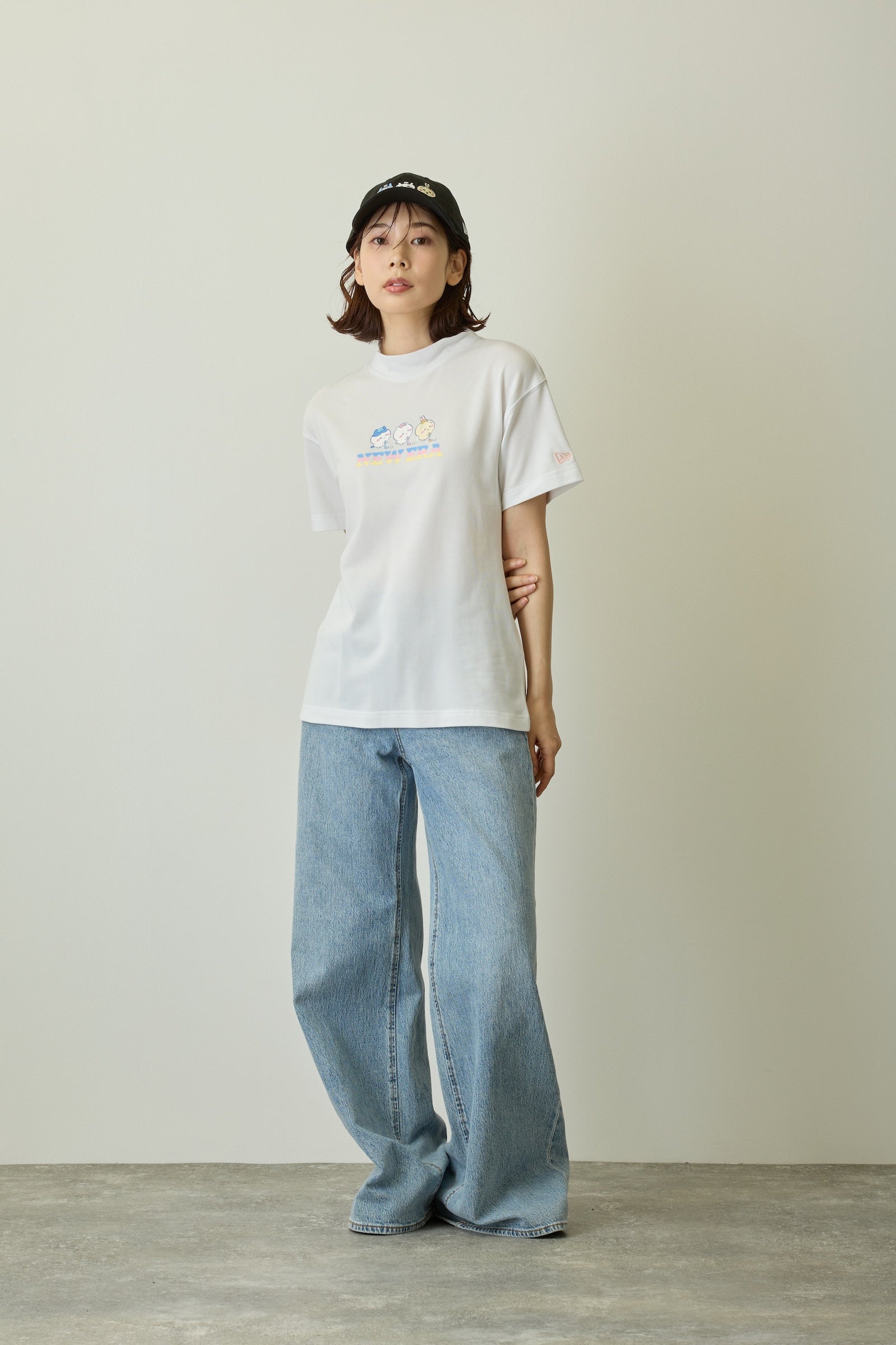 Women's 半袖 ミッドネック Tシャツ 鹿の子 ちいかわ / ちいかわ・ハチワレ・うさぎ ホワイト | ゴルフ