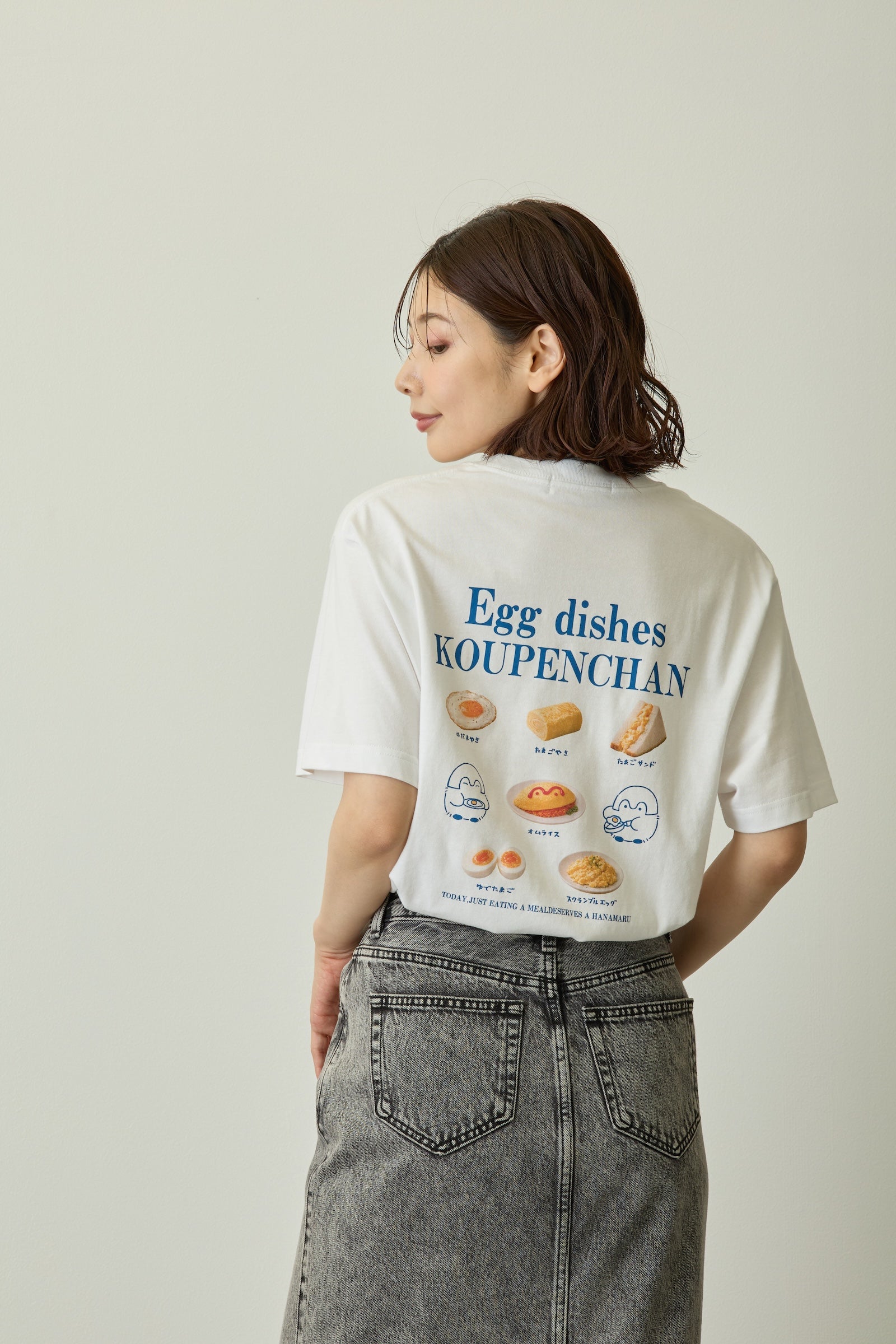 コウペンちゃん Tシャツ Egg dishes ホワイト