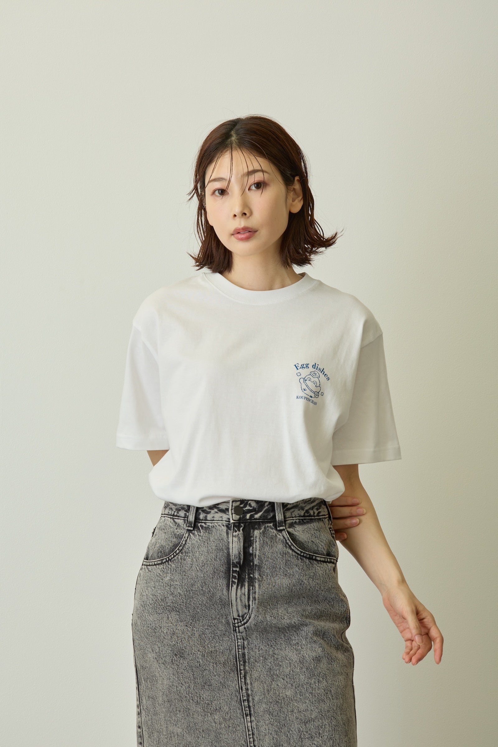 コウペンちゃん Tシャツ Egg dishes ホワイト