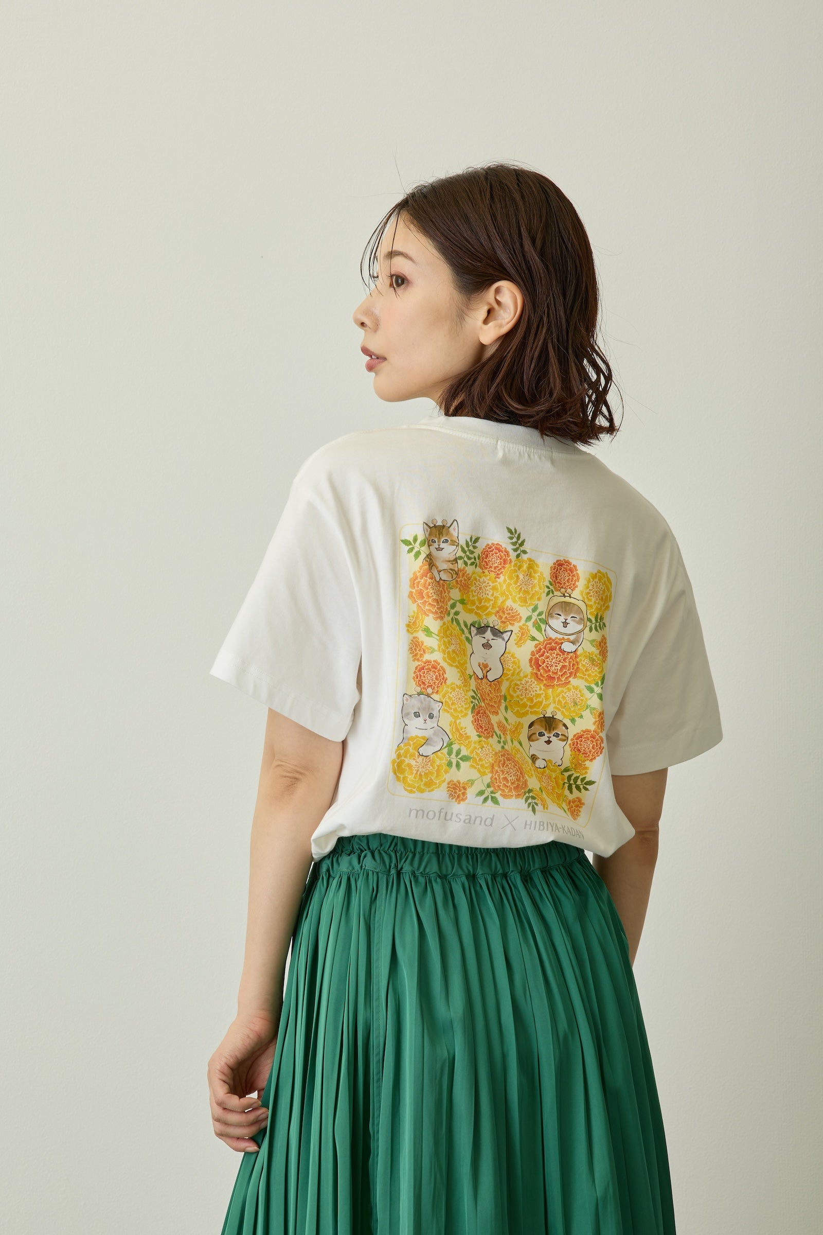 mofusand×日比谷花壇 Tシャツ マリーゴールド ホワイト