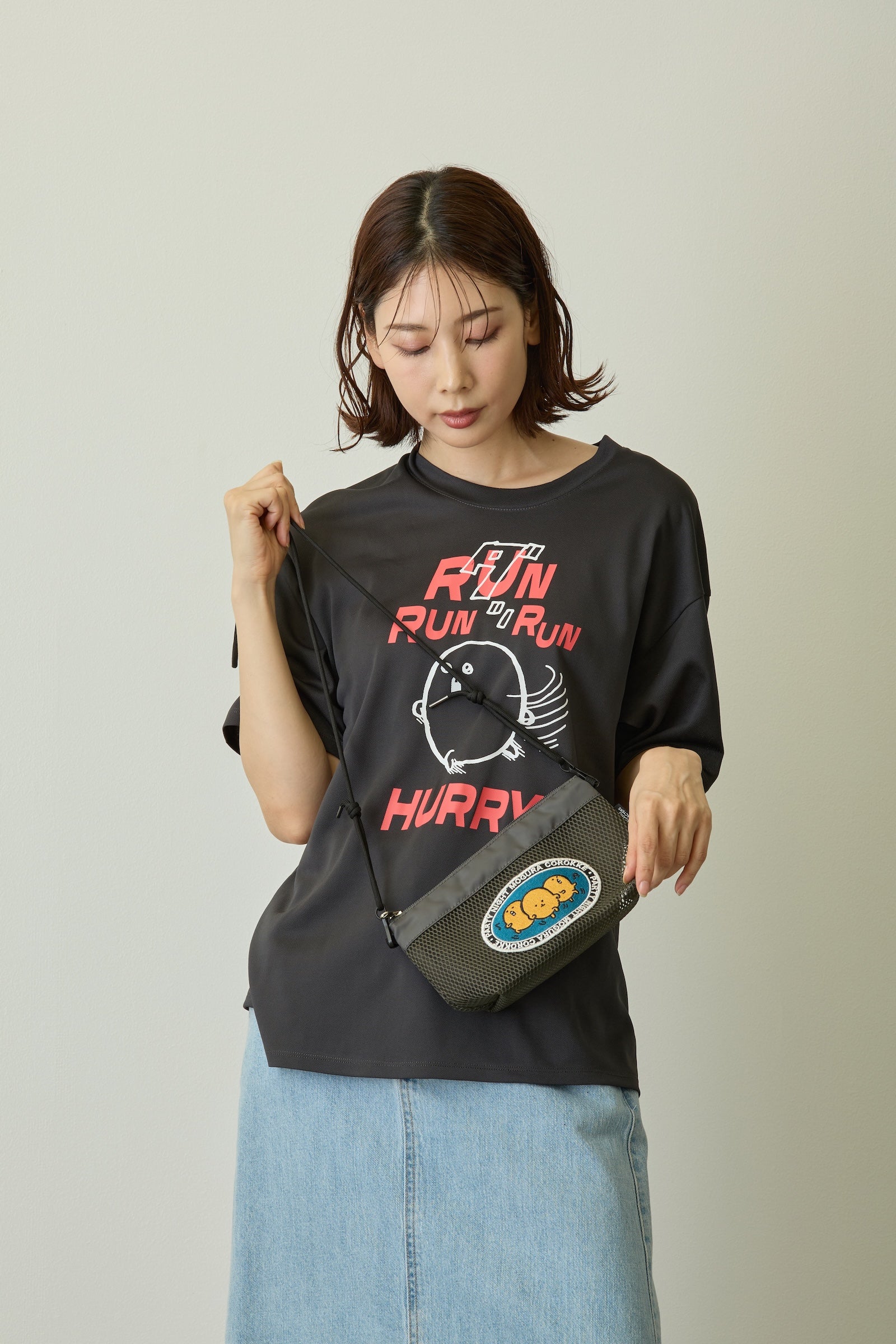ナガノキャラクターズ メッシュショルダーバッグ ワッペン もぐらコロッケ カーキ ONE