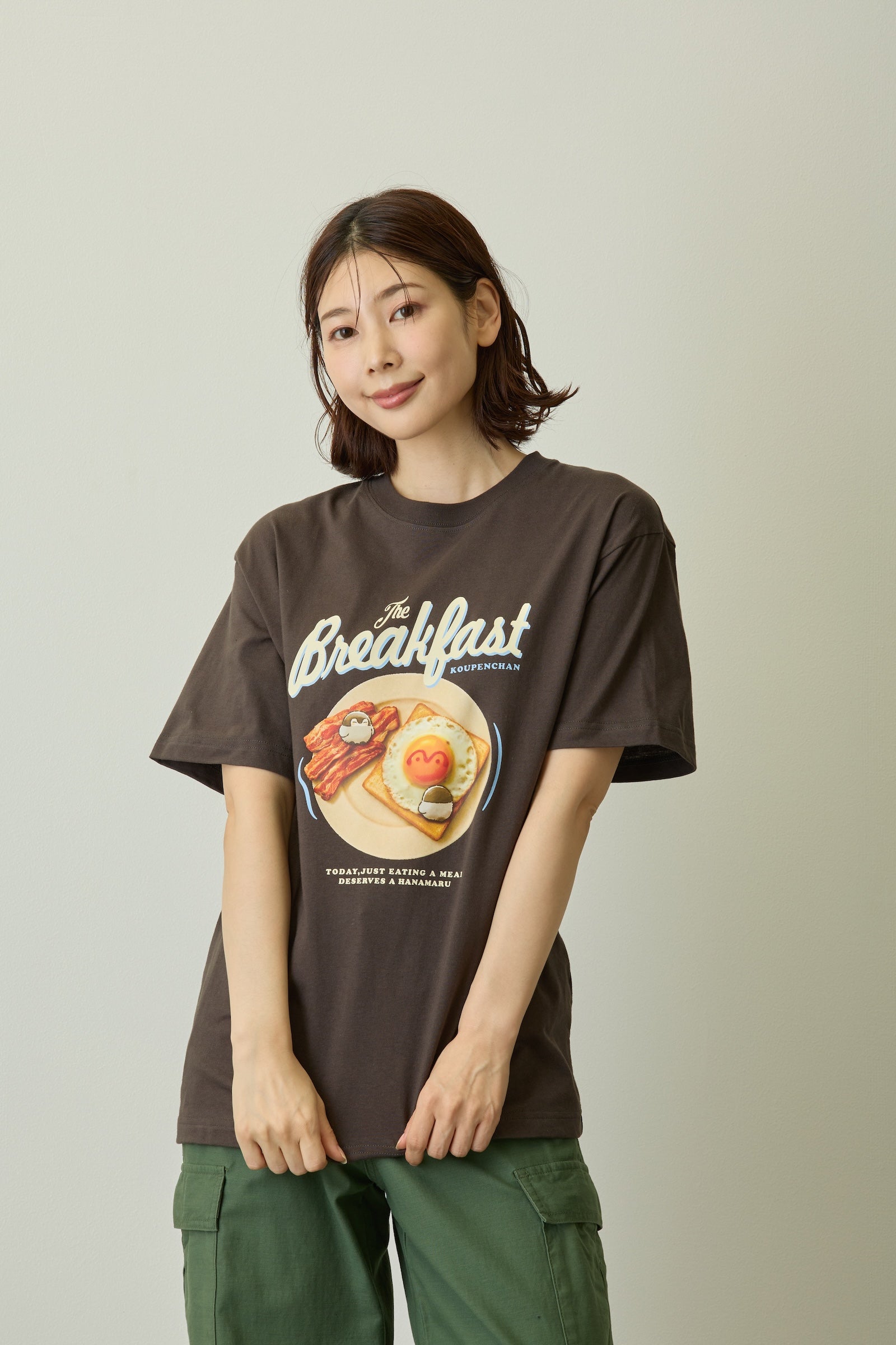 コウペンちゃん Tシャツ Breakfast スミ