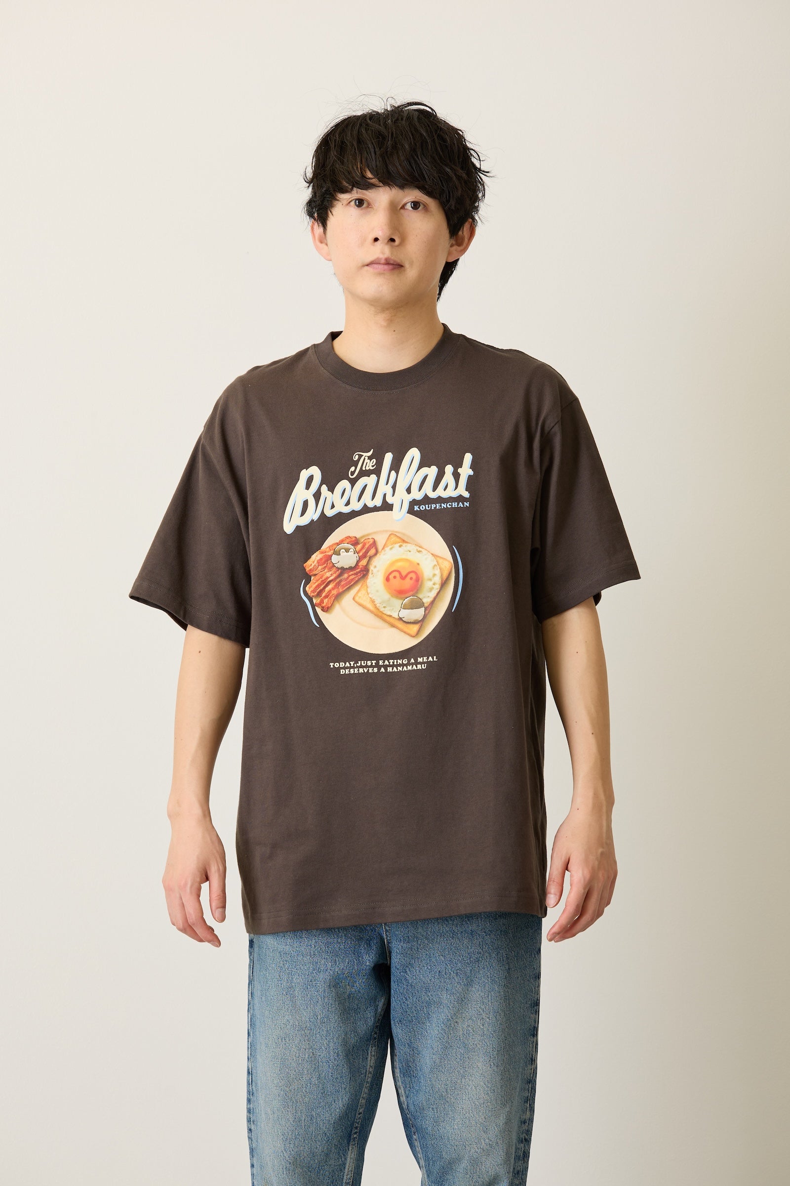 コウペンちゃん Tシャツ Breakfast スミ