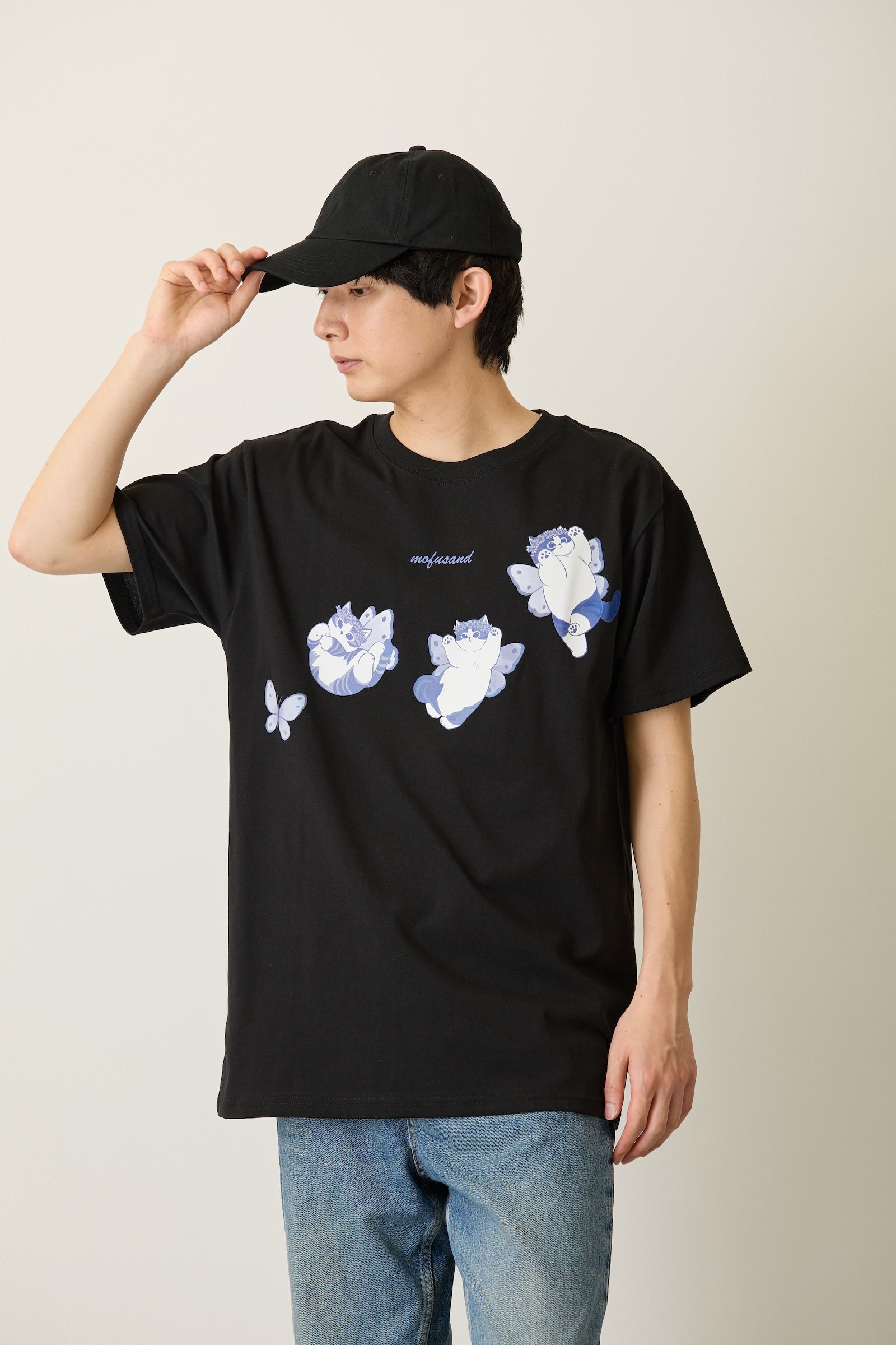 mofusand Tシャツ ちょうちょにゃん いろはねにゃん ブラック