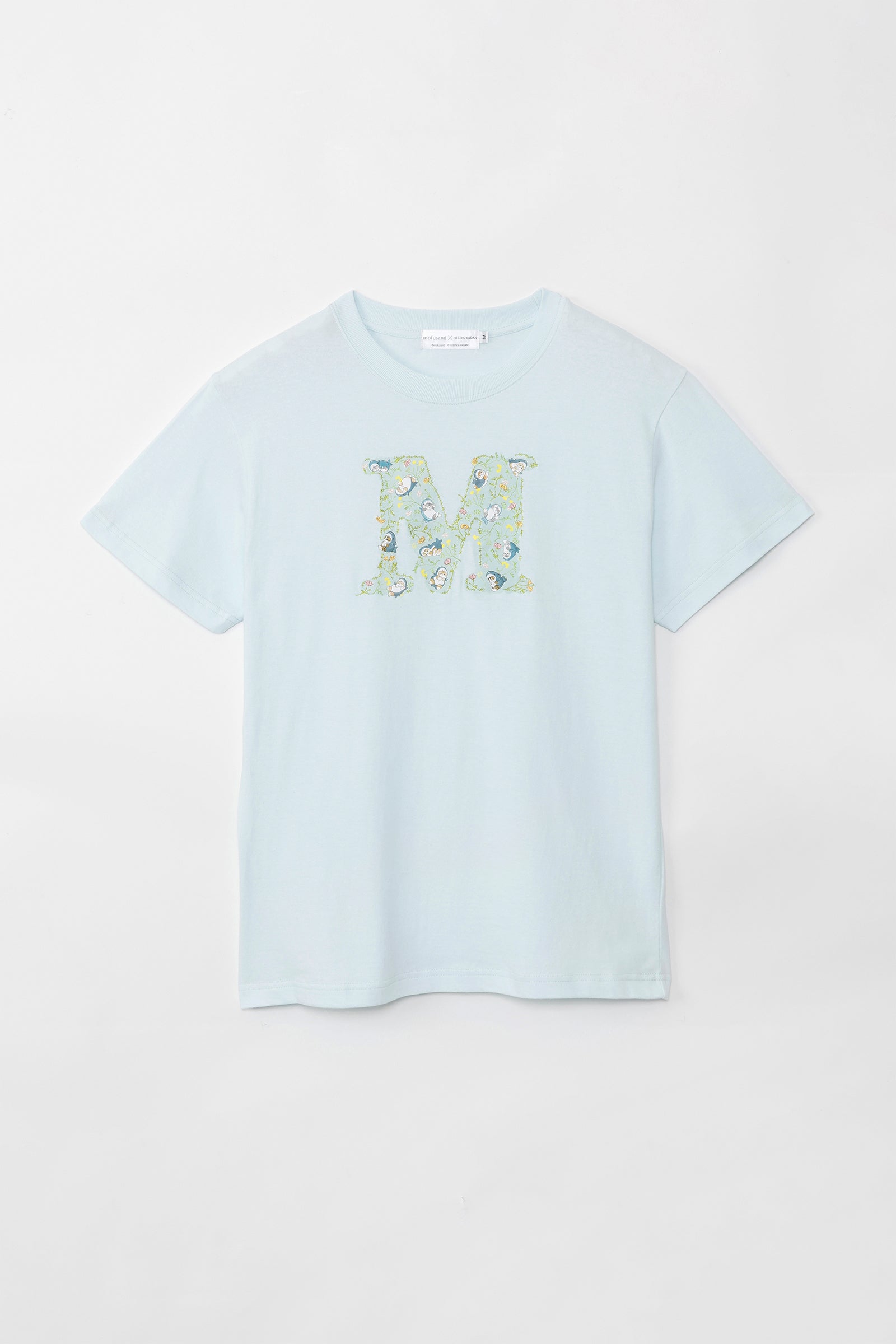 mofusand×日比谷花壇 Tシャツ ボタニカル ペールブルー