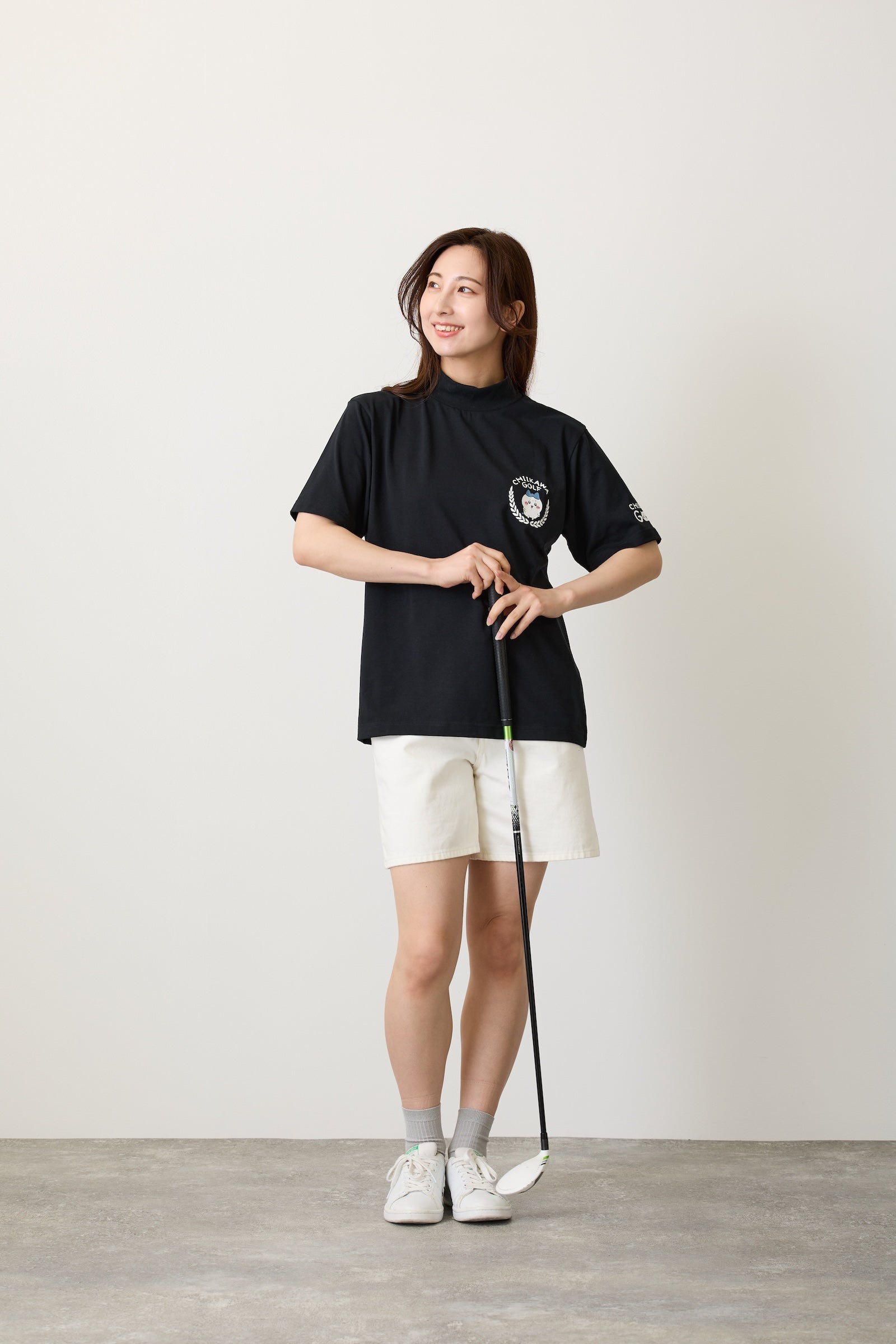 ちいかわGOLF モックネックTシャツ ハチワレエンブレム ブラック