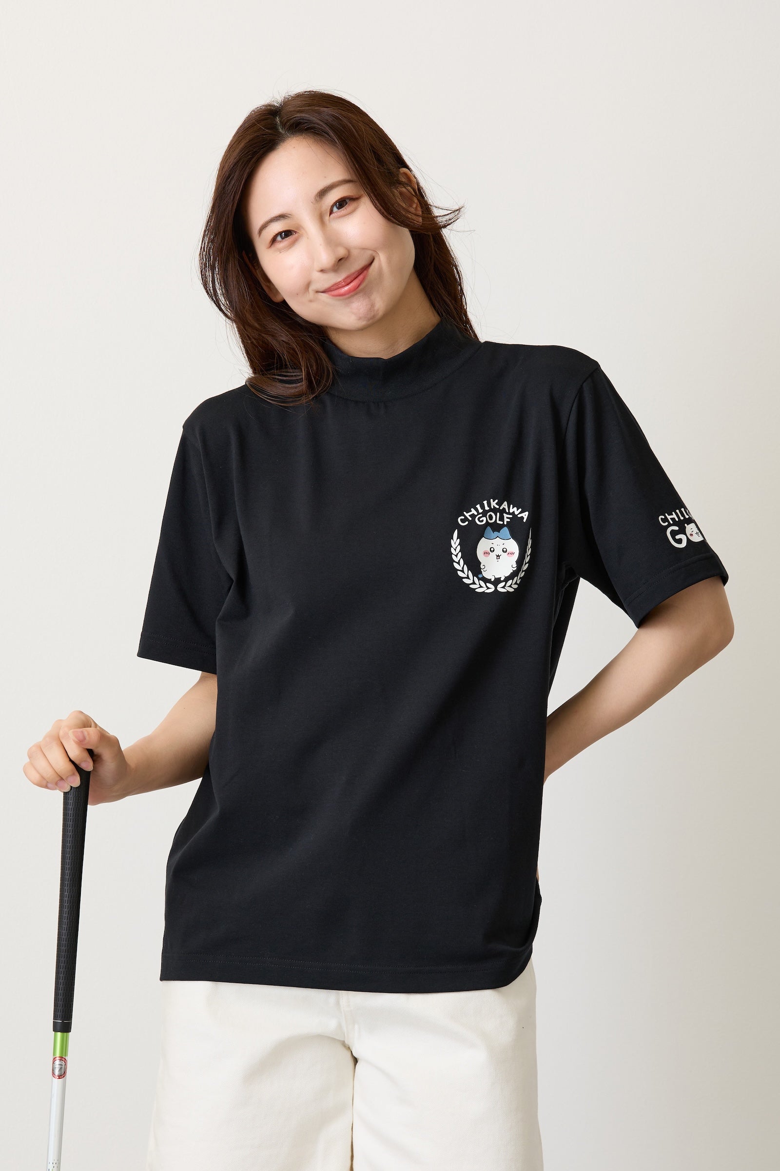 ちいかわGOLF モックネックTシャツ ハチワレエンブレム ブラック