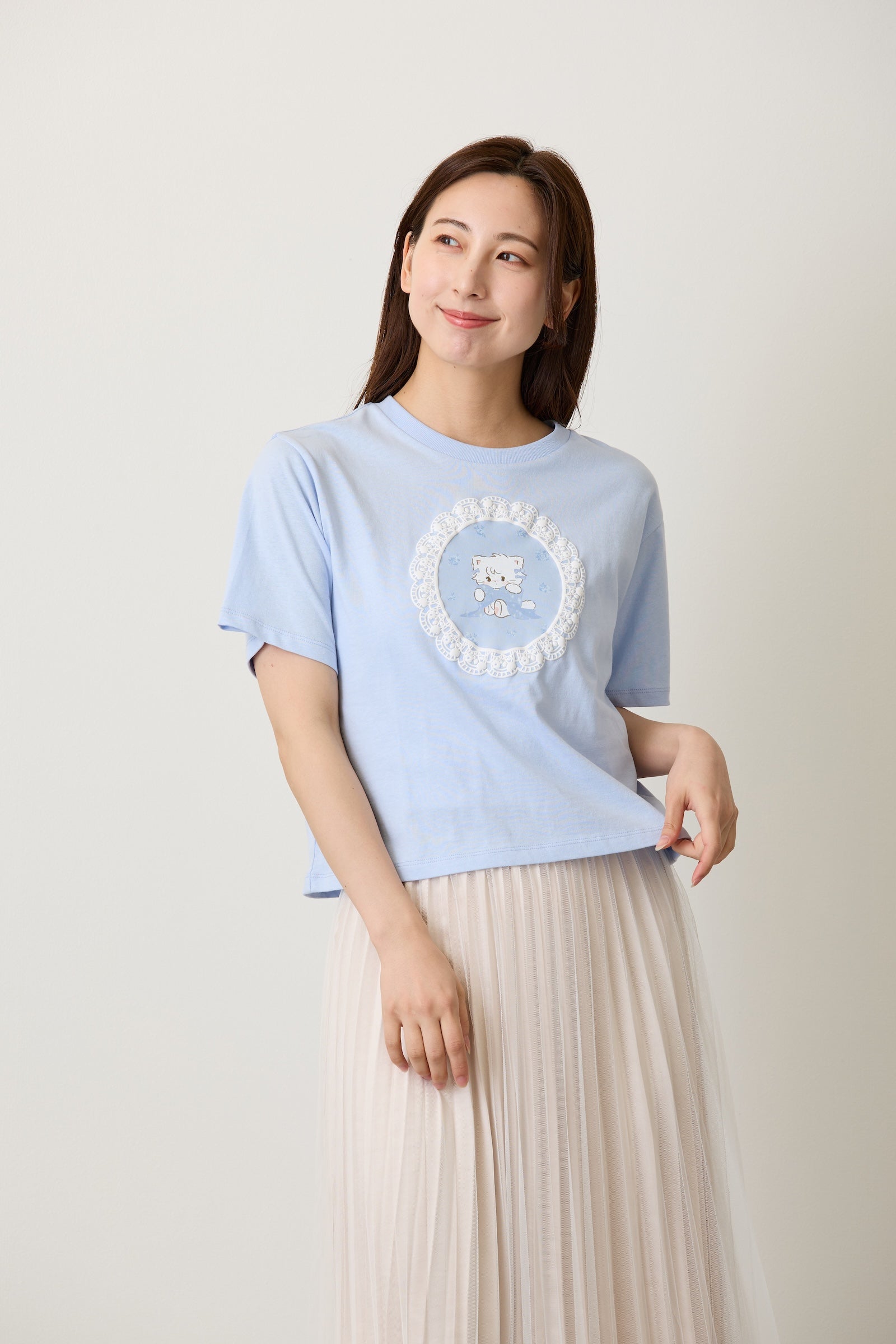 Lil ala mode Tシャツ Lace Frame MOUSSE ブルー