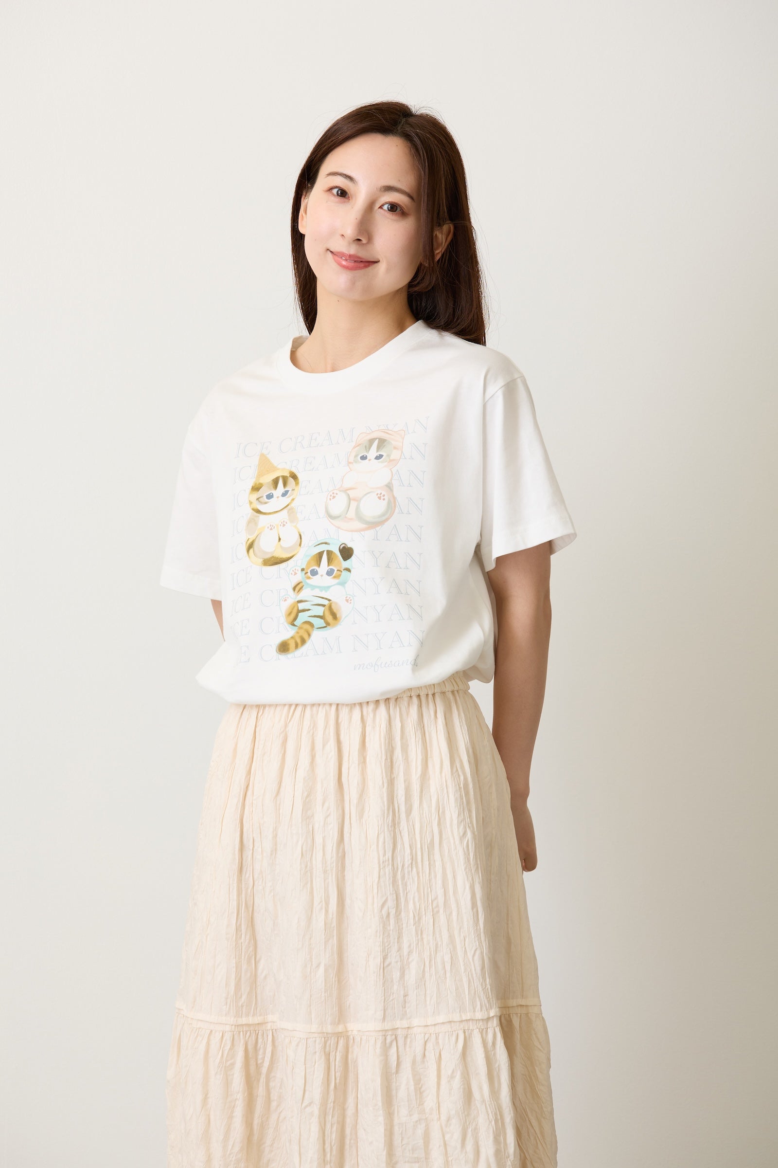 mofusand Tシャツ ICE CREAM NYAN ホワイト