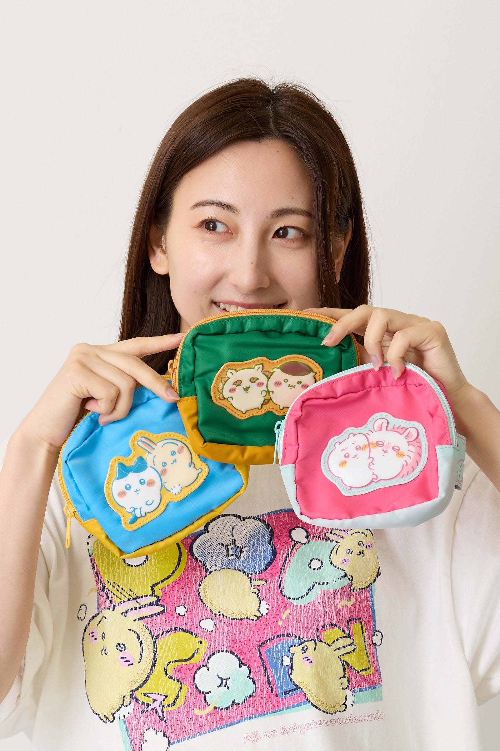 ちいかわ ぷっくりアップリケポーチ ちいかわ&モモンガ ピンク ONE