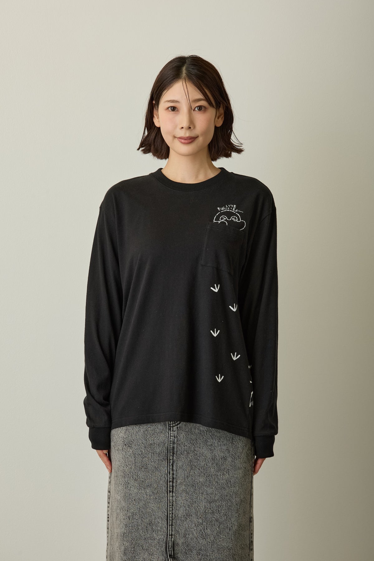 コウペンちゃん 長袖Tシャツ いつもそばにいるよ〜 ブラック