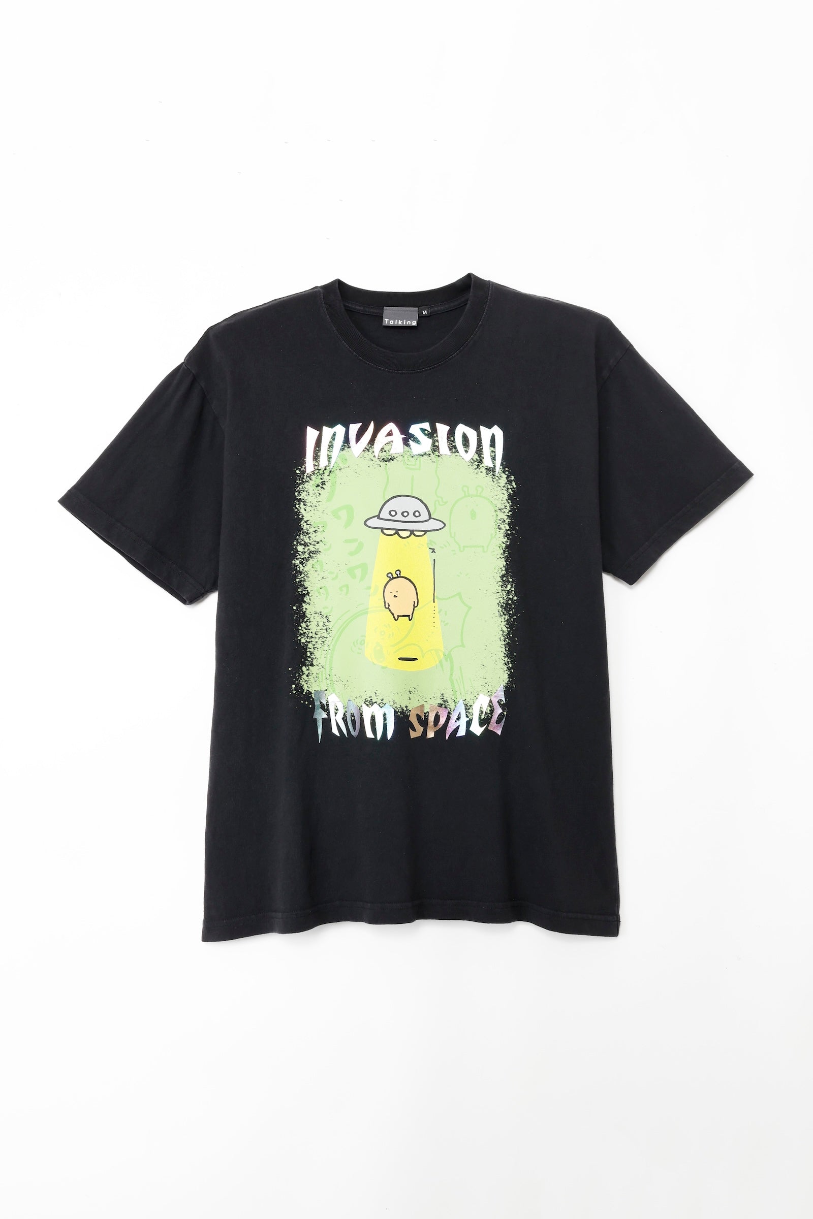 【先行販売】ナガノキャラクターズ 箔プリントTシャツ もぐらコロッケ(宇宙人) ブラック