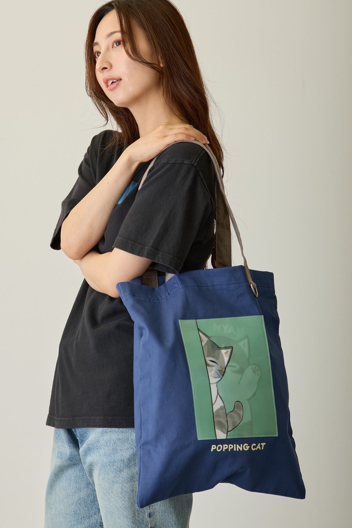 mofusand レンチキュラートートバッグ POPPING CAT ネイビー ONE