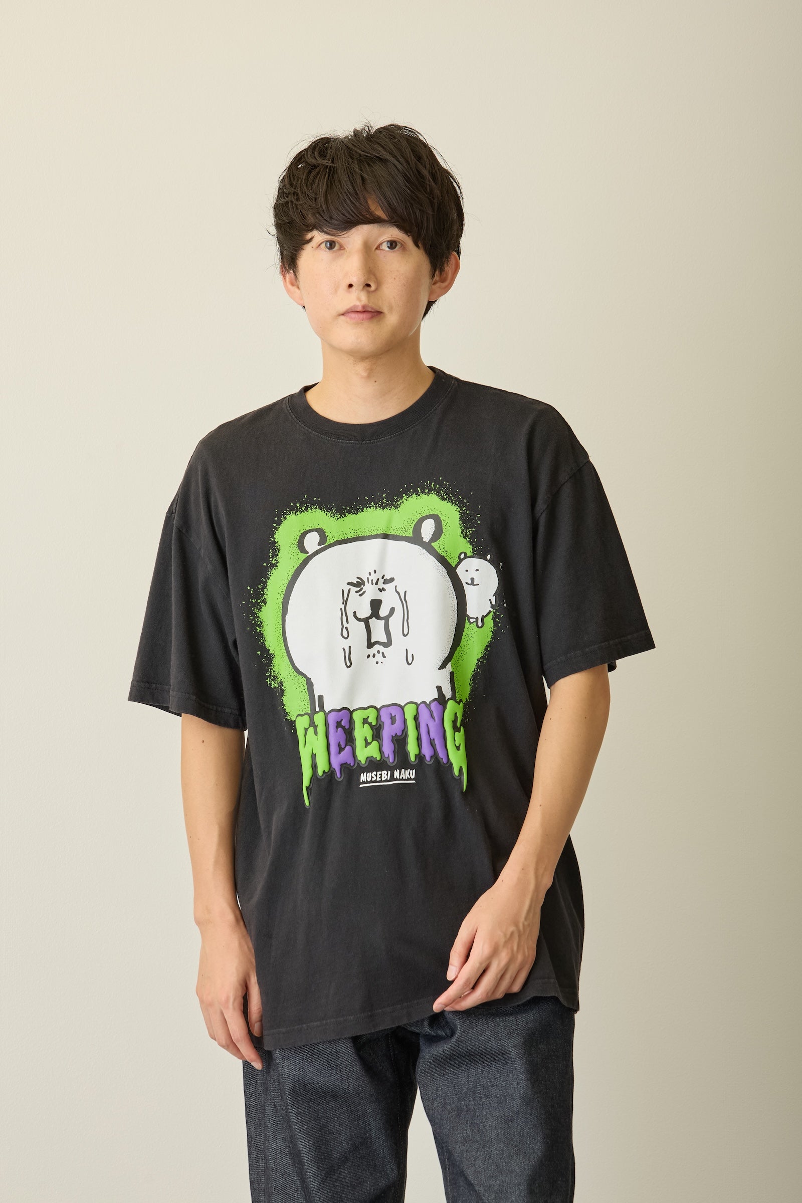 【先行販売】ナガノキャラクターズ 発泡プリントTシャツ 咽び泣く ブラック