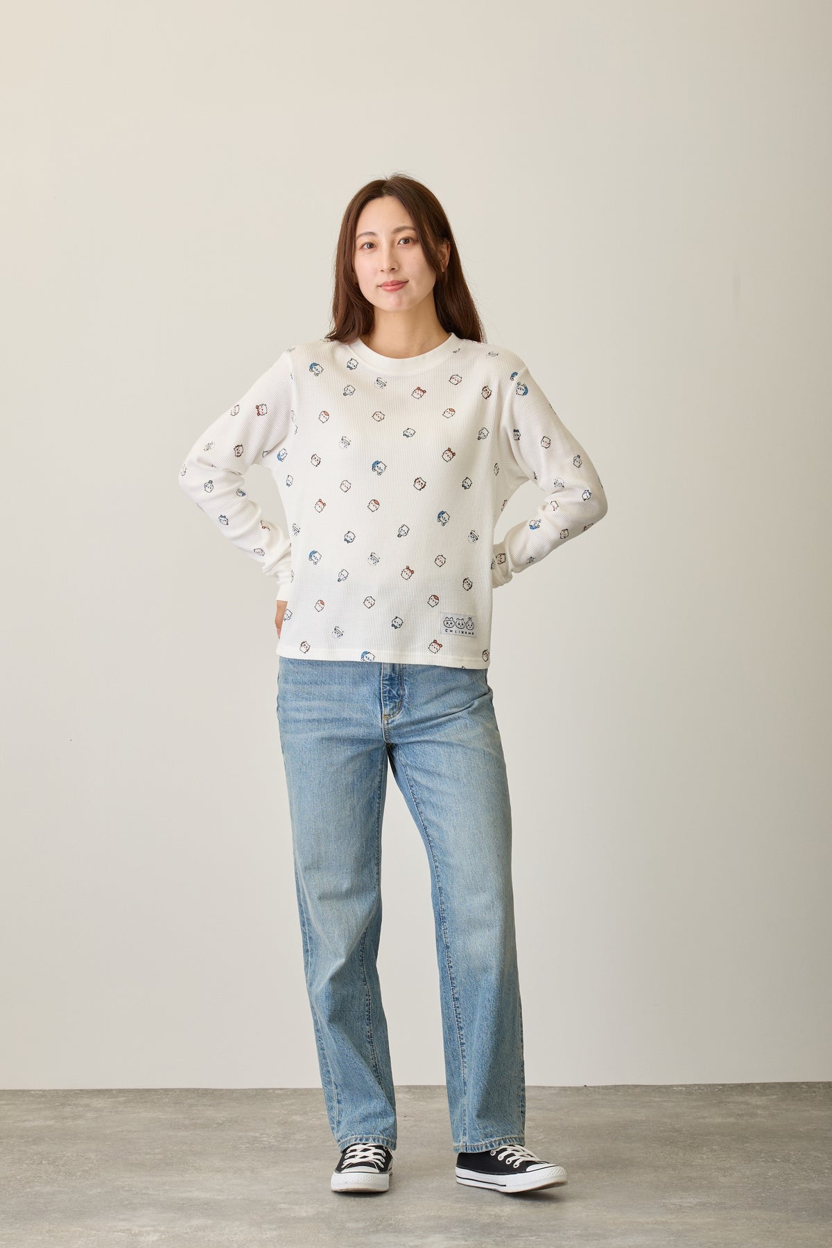 ちいかわ ワッフル長袖Tシャツ 小さいの ホワイト