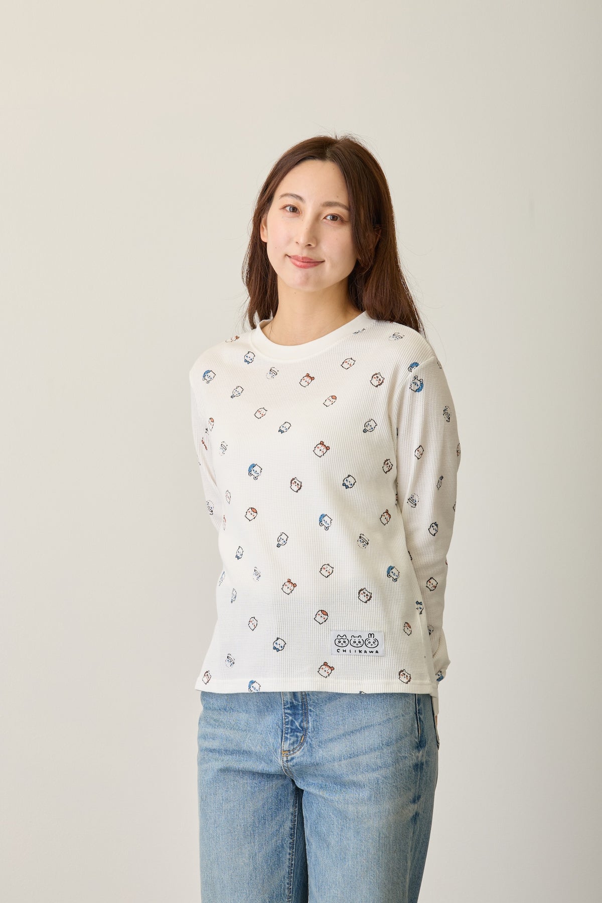 ちいかわ ワッフル長袖Tシャツ 小さいの ホワイト