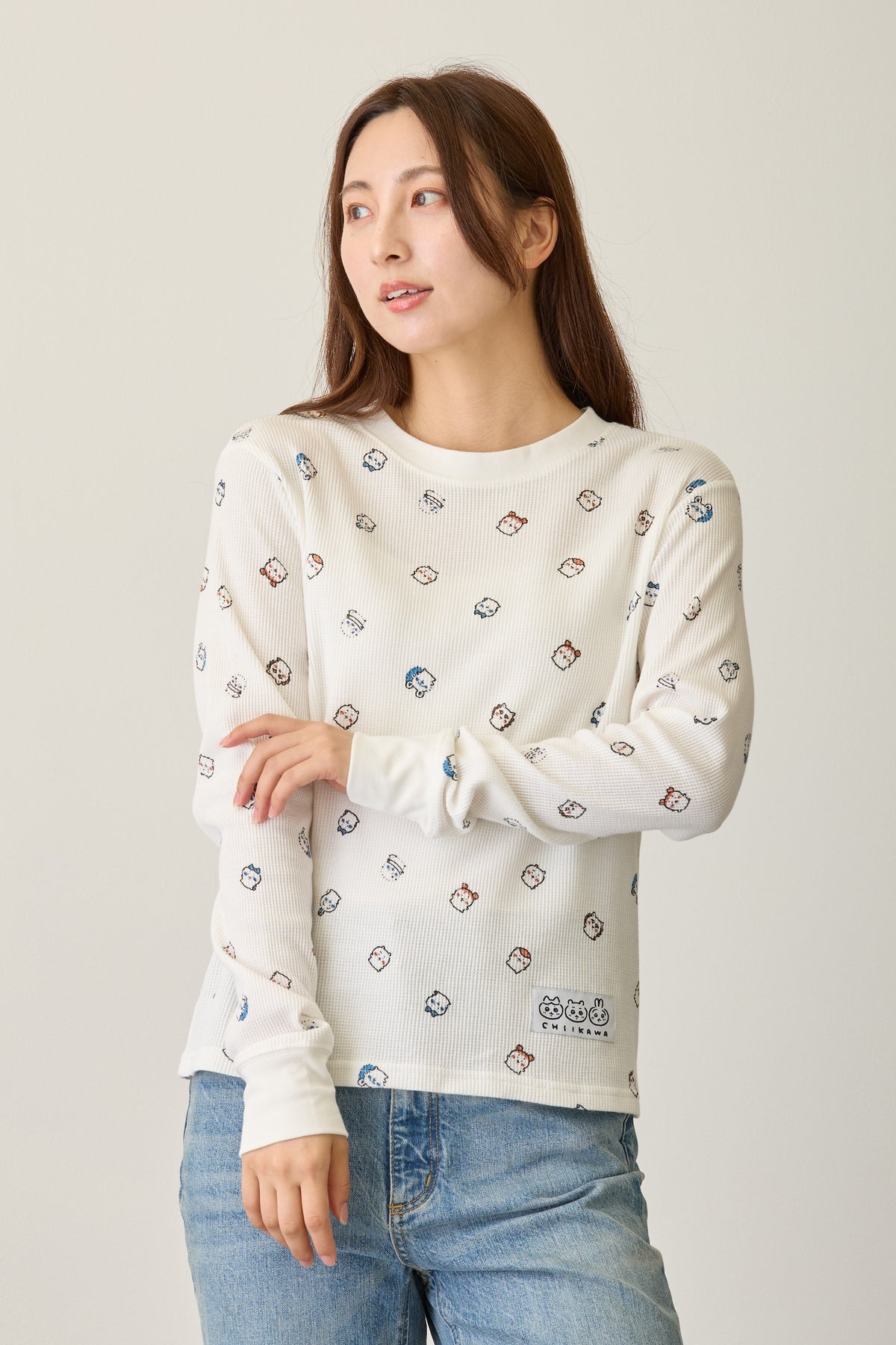 ちいかわ ワッフル長袖Tシャツ 小さいの ホワイト