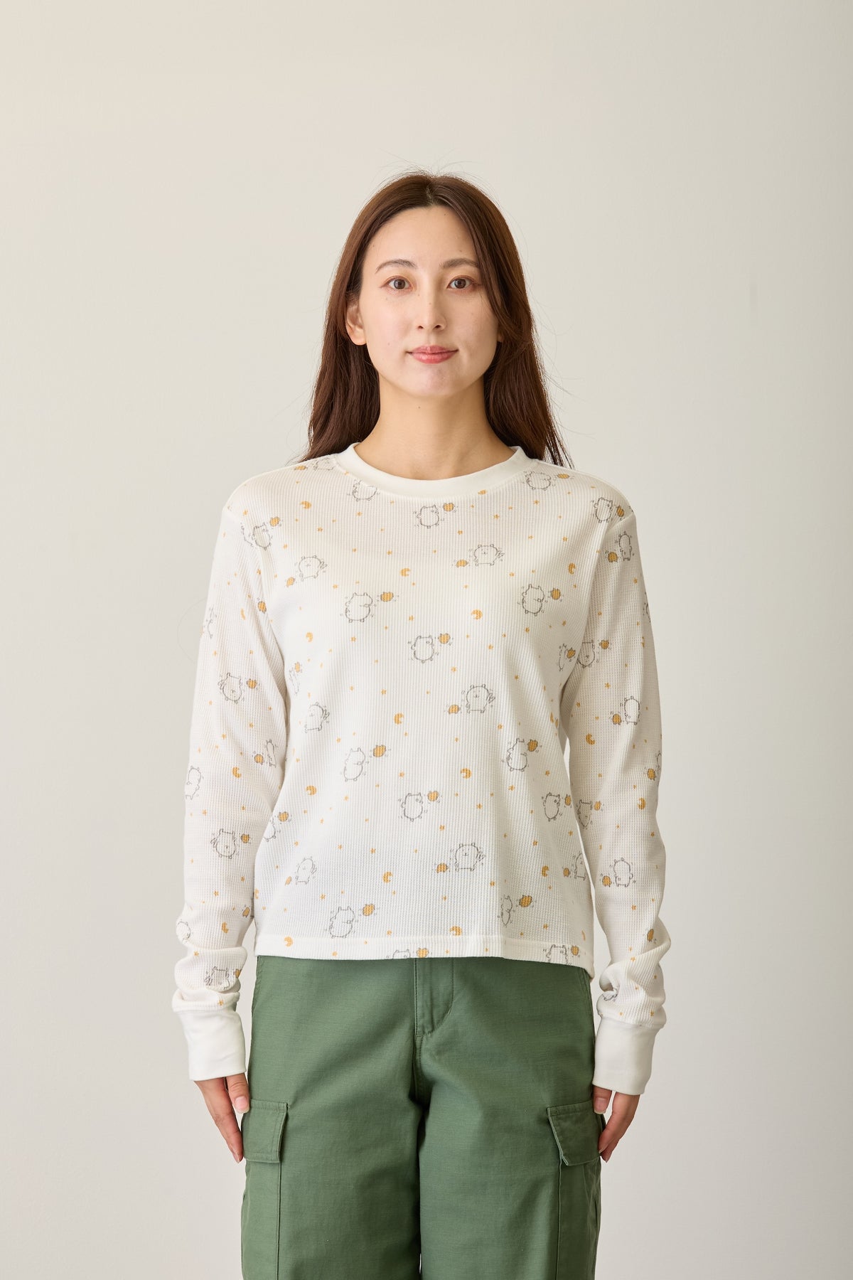 ナガノキャラクターズ ワッフル長袖Tシャツ ラムネリナイト ホワイト