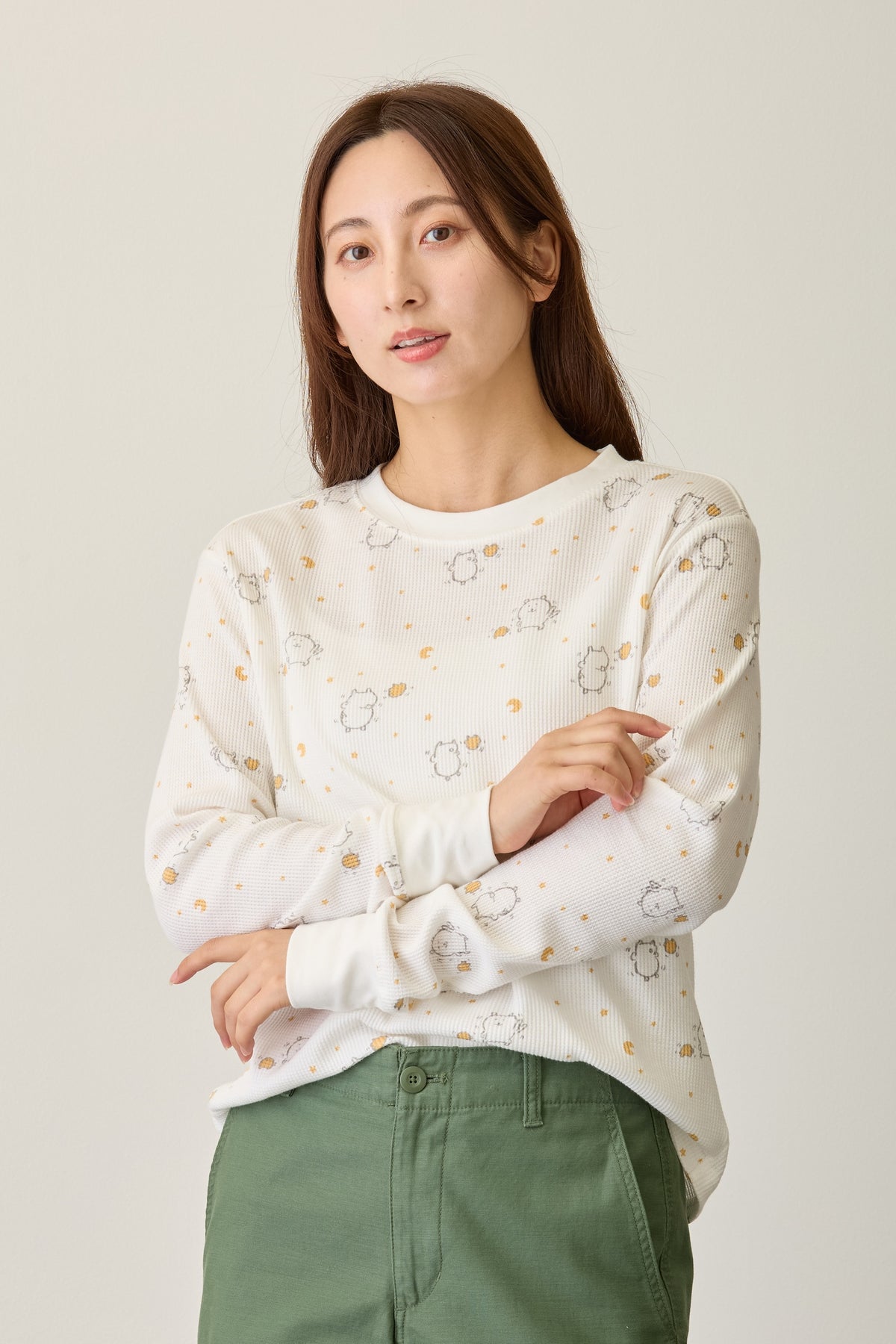 ナガノキャラクターズ ワッフル長袖Tシャツ ラムネリナイト ホワイト