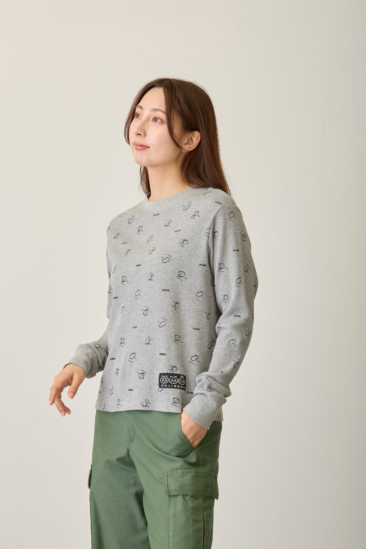 ちいかわ ワッフル長袖Tシャツ プカー グレー