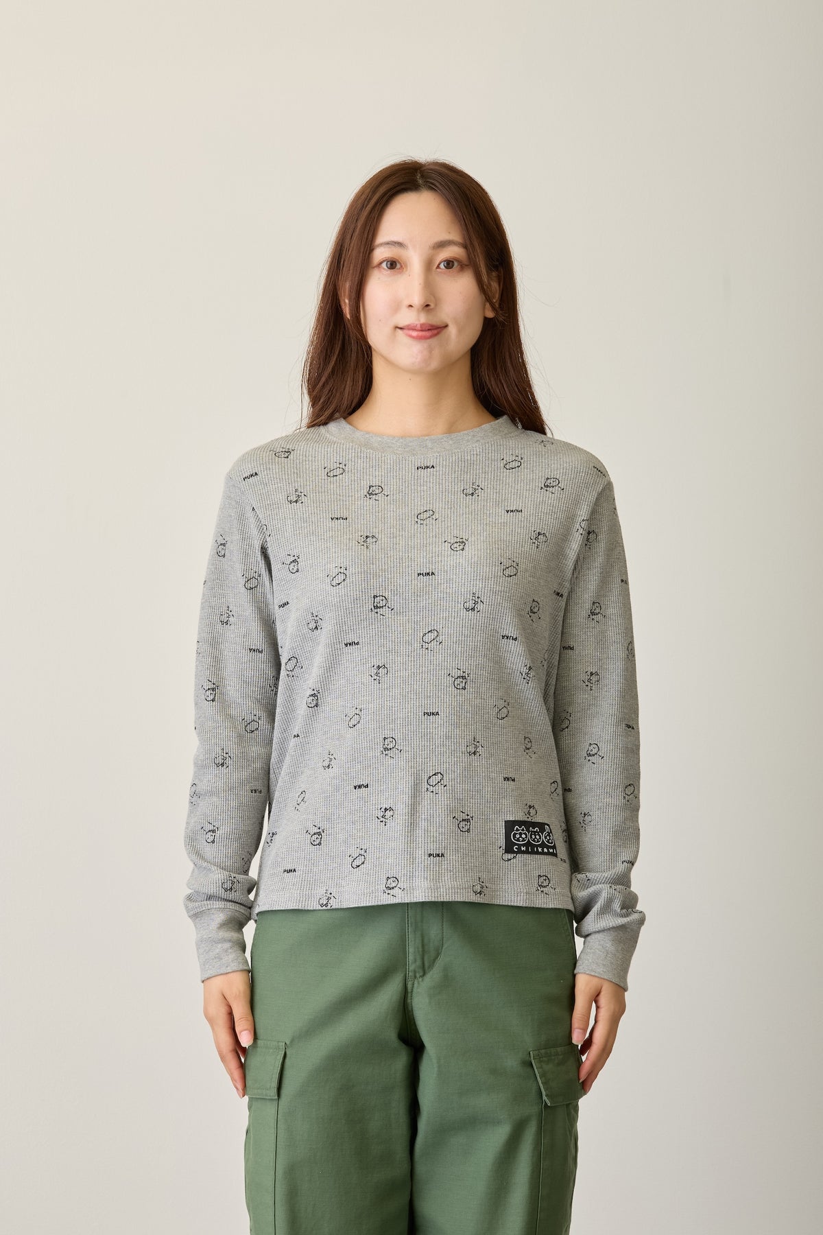 ちいかわ ワッフル長袖Tシャツ プカー グレー