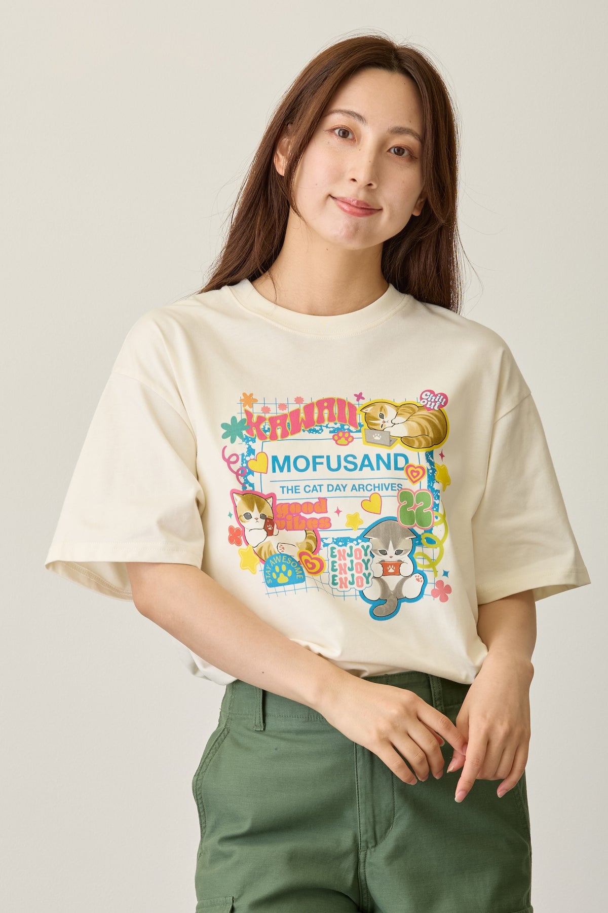 mofusand Tシャツ THE CAT DAY ARCHIVES ホワイト