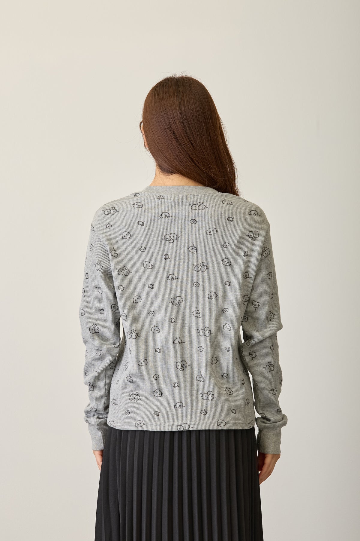 ナガノキャラクターズ ワッフル長袖Tシャツ 思いを馳せる グレー
