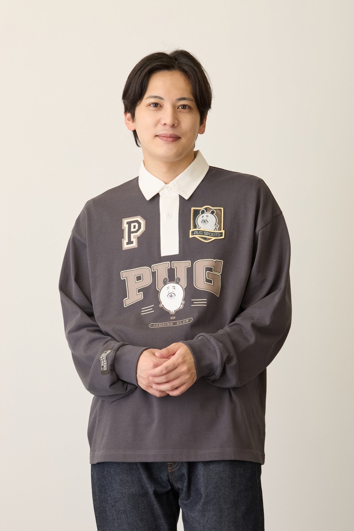 ナガノキャラクターズ ラガーシャツ PUG スミクロ