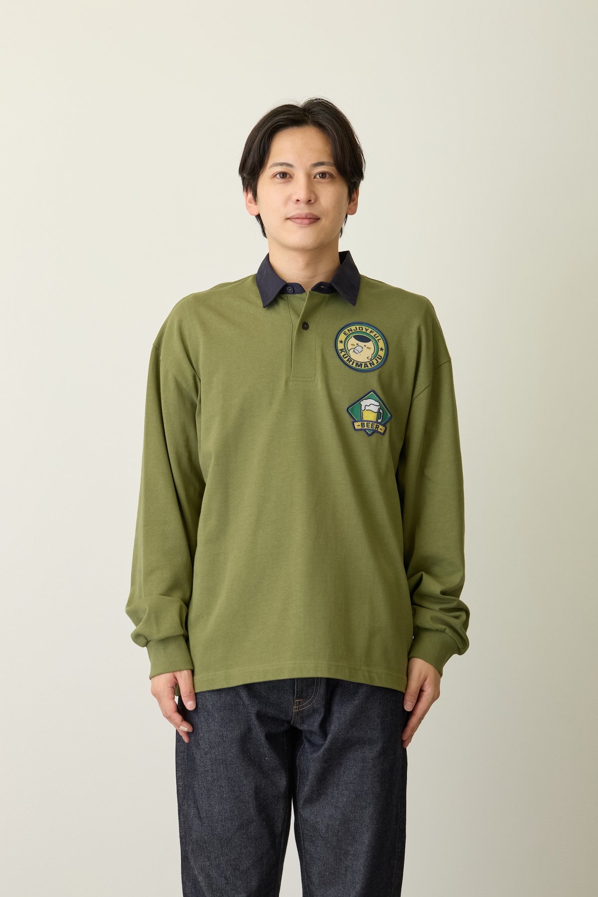 ちいかわ ラガーシャツ くりまんじゅう オリーブ