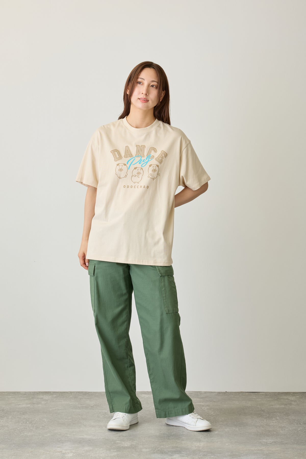 ナガノキャラクターズ Tシャツ DANCE(パグ) オフホワイト