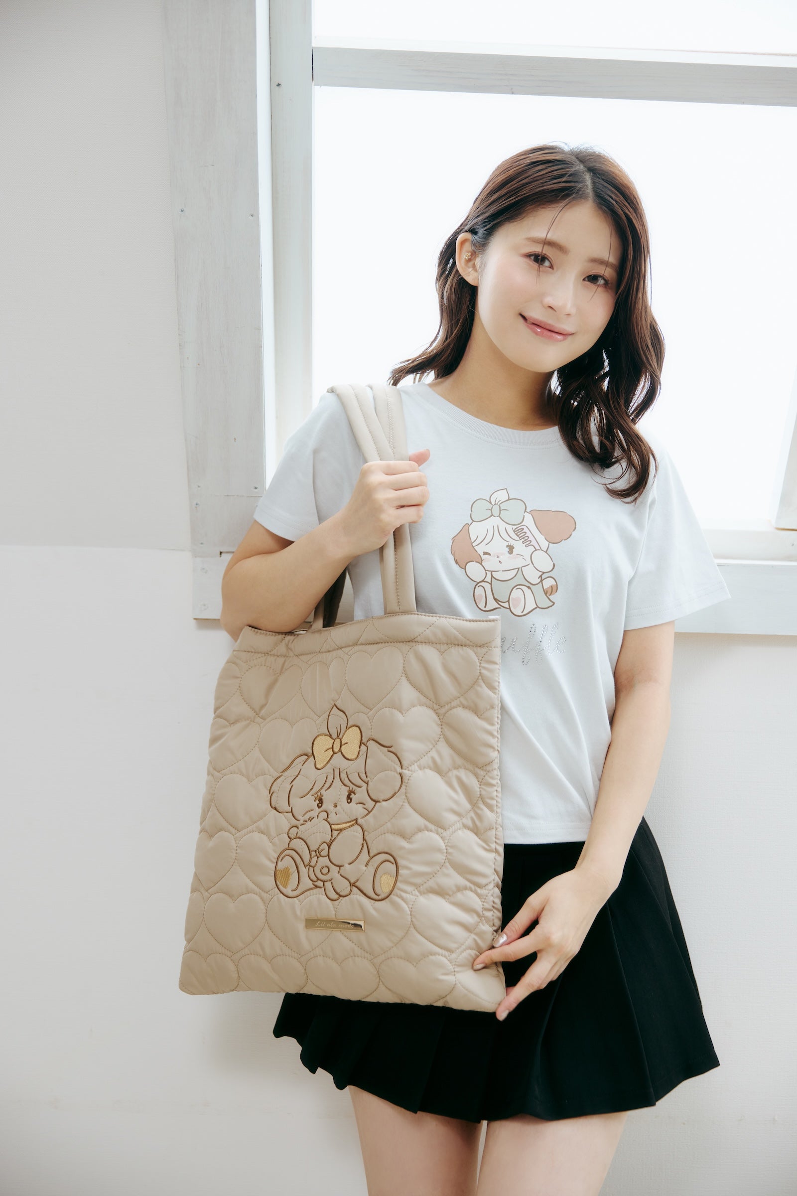 【2BUY10%OFF対象商品】Lil ala mode ハートキルティングトートバッグ スフレ ブラウン ONE