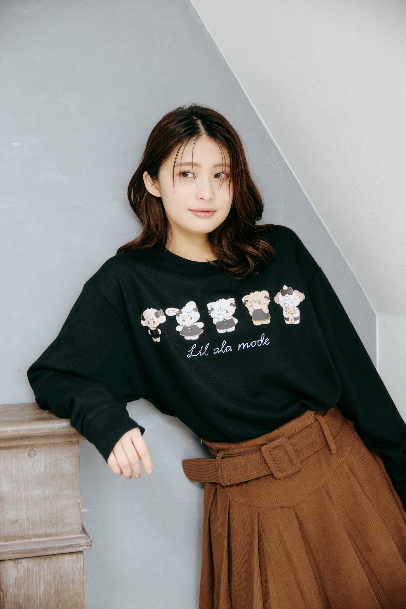 【2BUY10%OFF対象商品】Lil ala mode スウェット ブラックリボン みんな ブラック