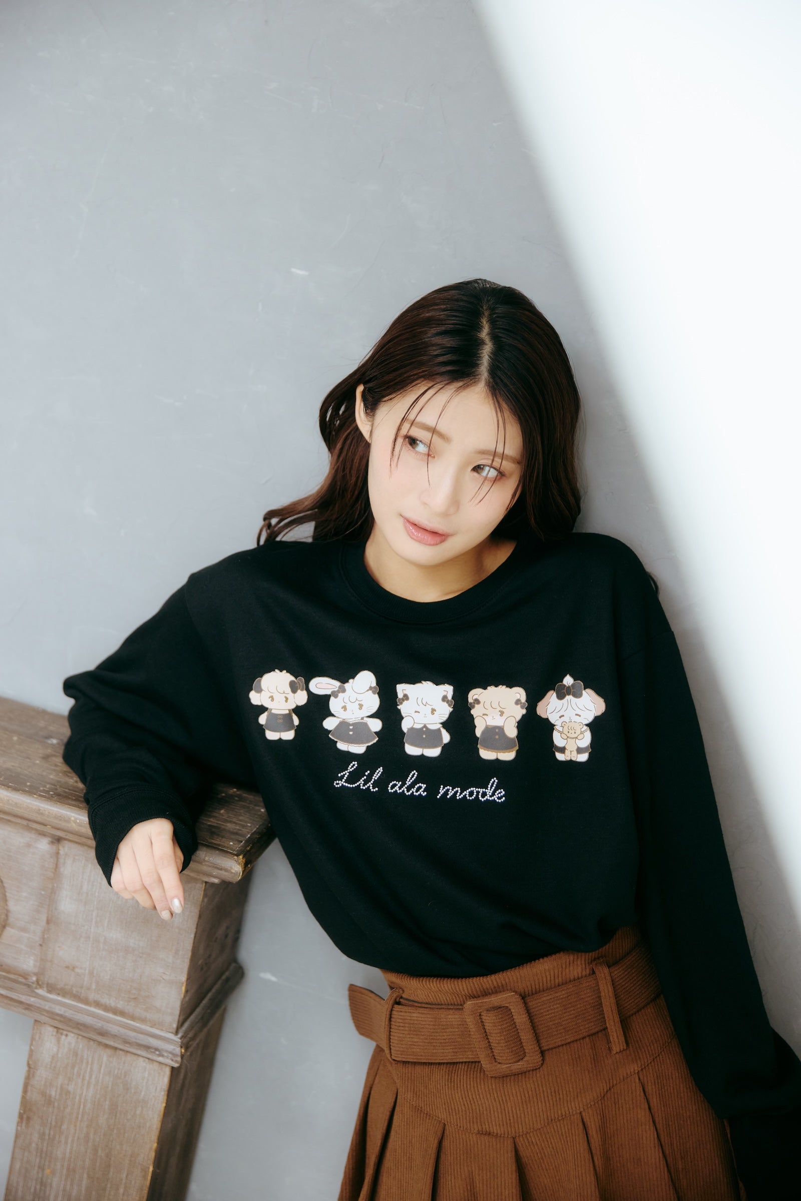 【2BUY10%OFF対象商品】Lil ala mode スウェット ブラックリボン みんな ブラック