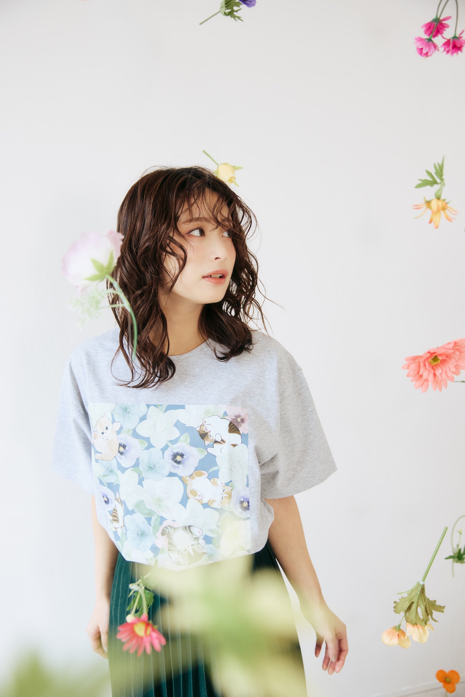 【2BUY10%OFF対象商品】mofusand×日比谷花壇 Tシャツ ウィンターオリジン グレー