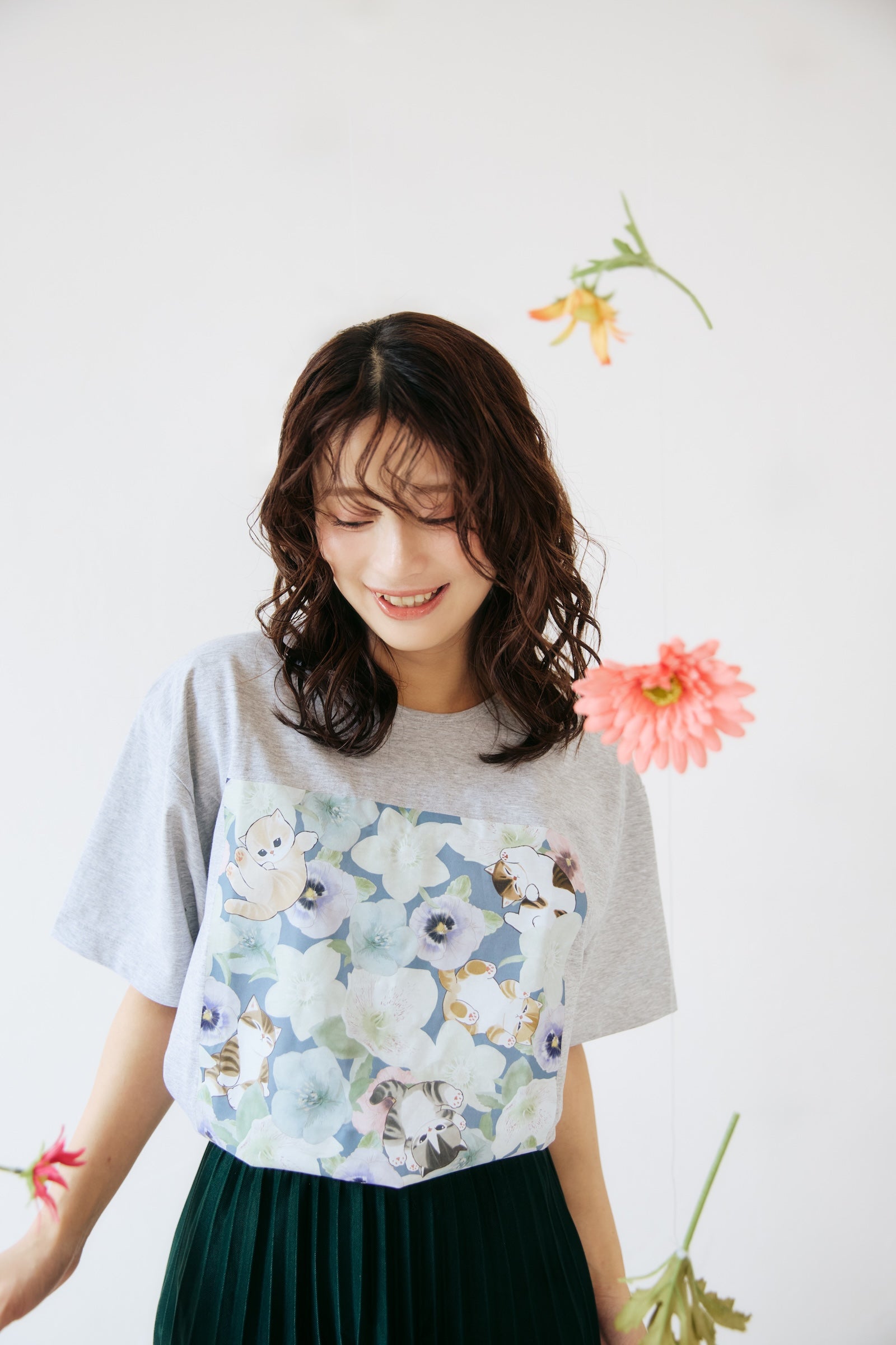 【2BUY10%OFF対象商品】mofusand×日比谷花壇 Tシャツ ウィンターオリジン グレー