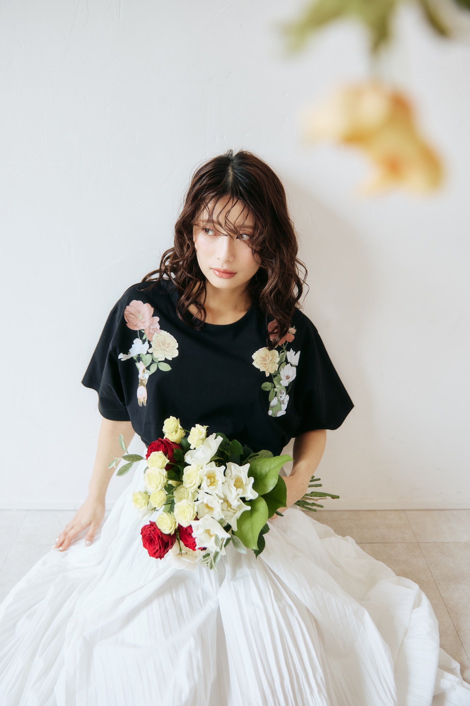 【2BUY10%OFF対象商品】mofusand×日比谷花壇 Tシャツ レイフローラ ブラック