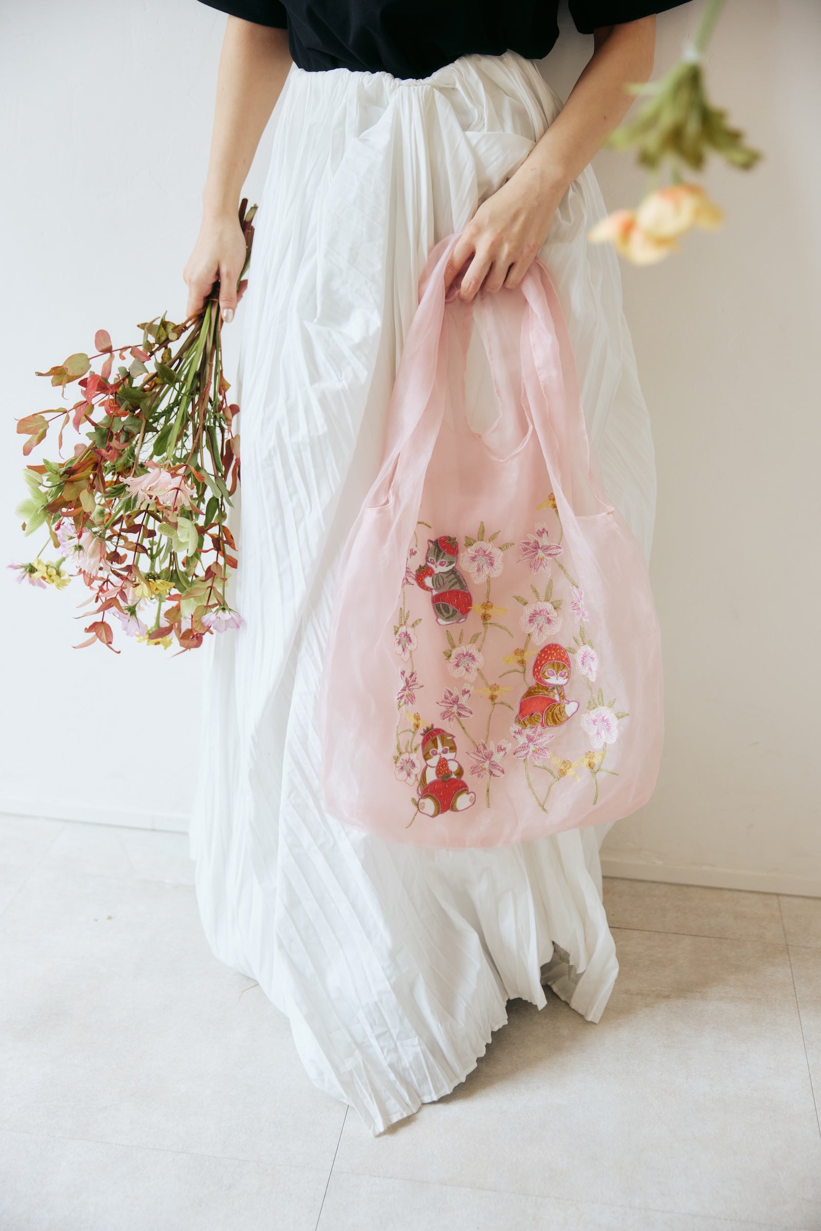 【2BUY10%OFF対象商品】mofusand×日比谷花壇 チュールバッグ コイブルーム ピンク