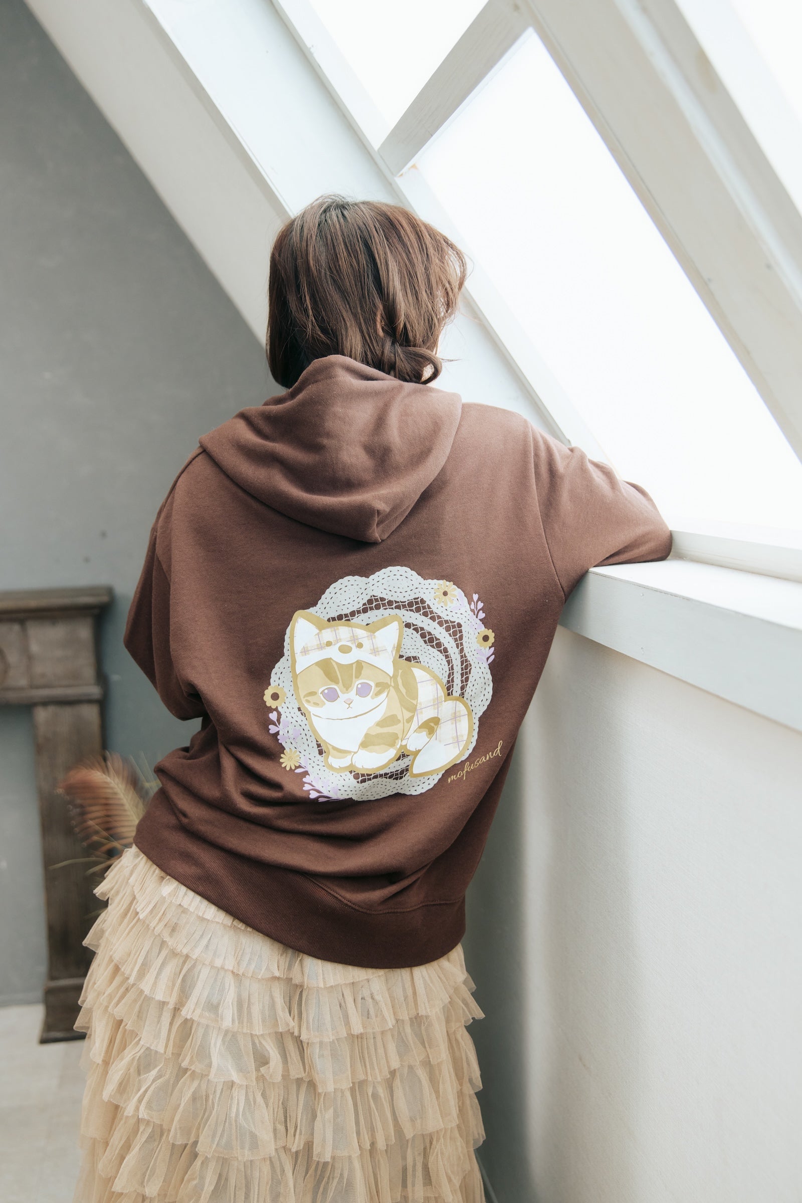 【2BUY10%OFF対象商品】mofusand ZIPパーカー カントリーチェック きつねにゃん ダークブラウン