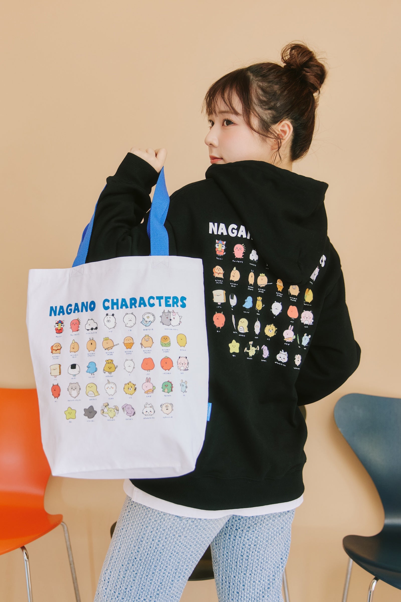 【2BUY10%OFF対象商品】ナガノキャラクターズ ZIPパーカー 集合 ブラック