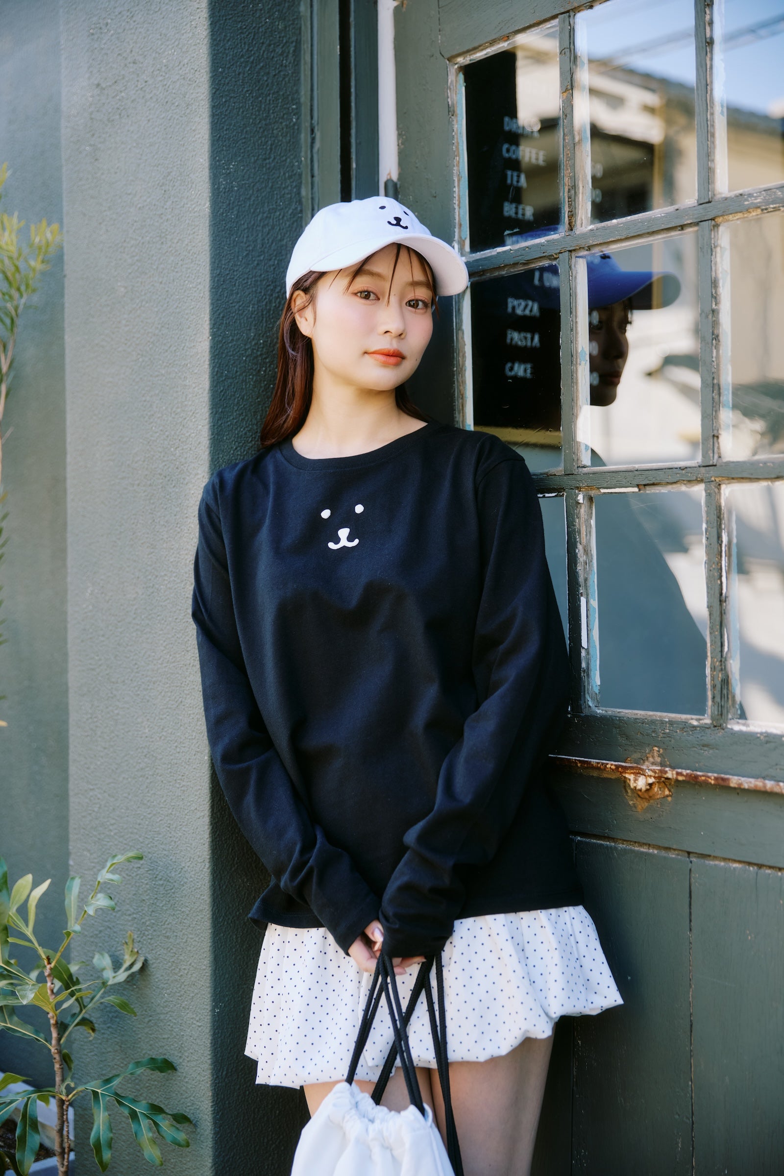 ナガノキャラクターズ 長袖Tシャツ モノクロなくま ブラック