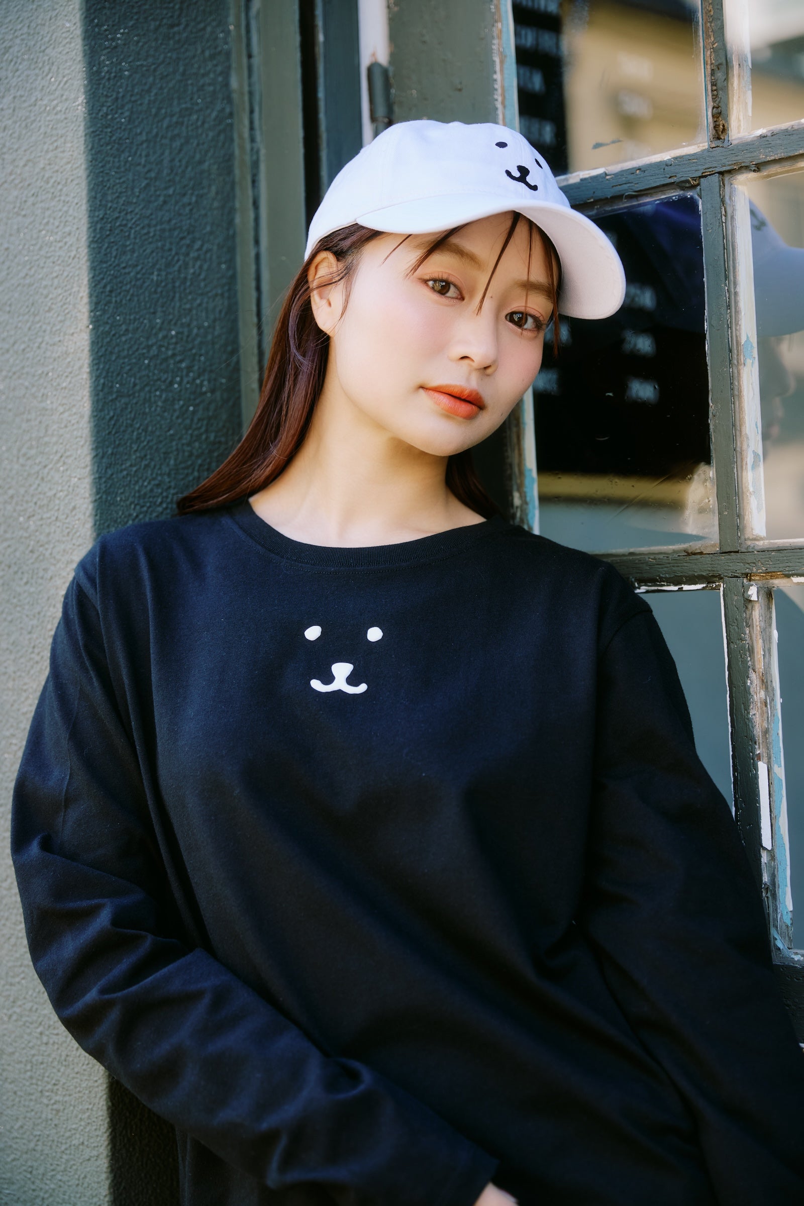 ナガノキャラクターズ 長袖Tシャツ モノクロなくま ブラック