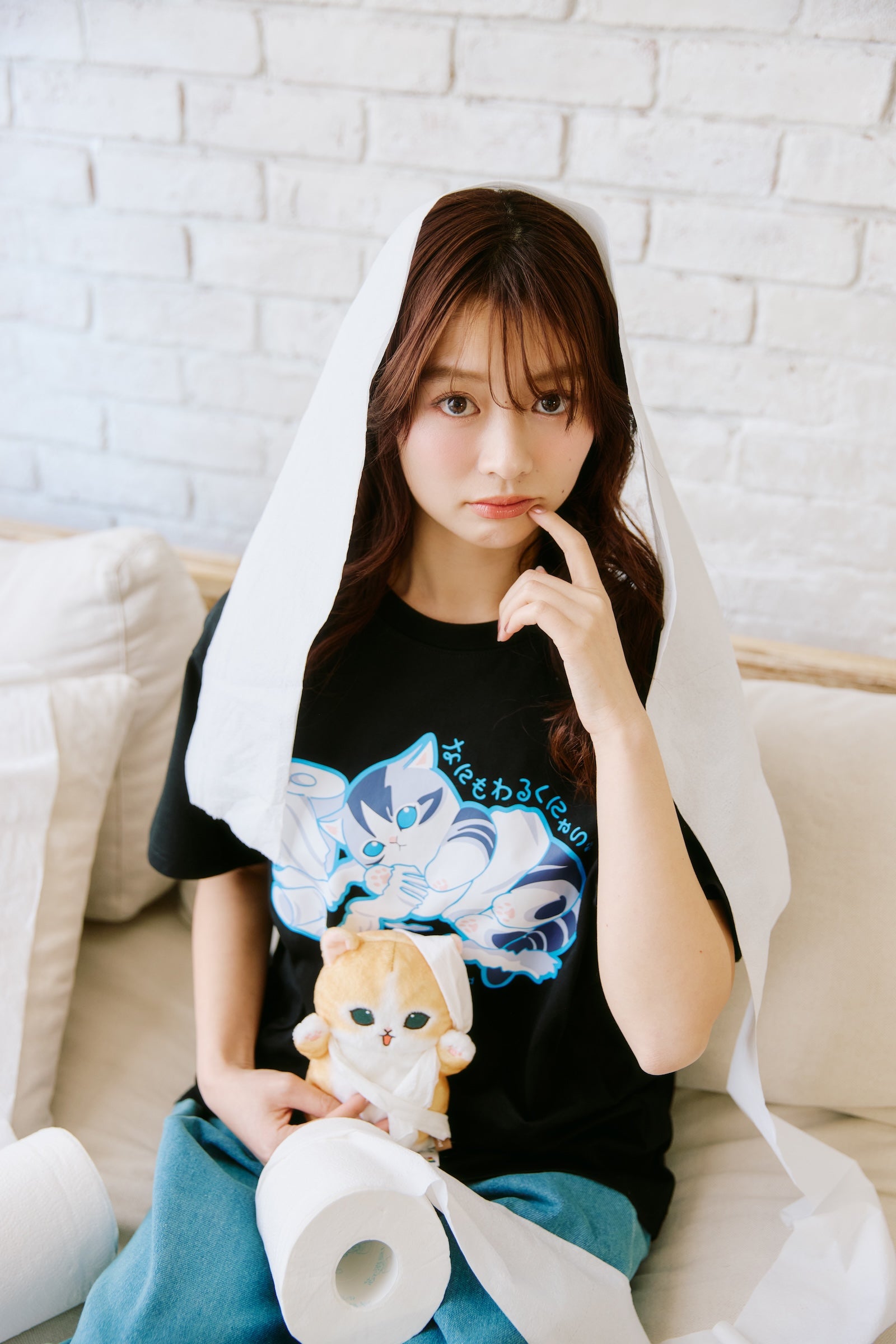 mofusand Tシャツ なにもわるくにゃい トイレットペーパーだいすきにゃん ブラック