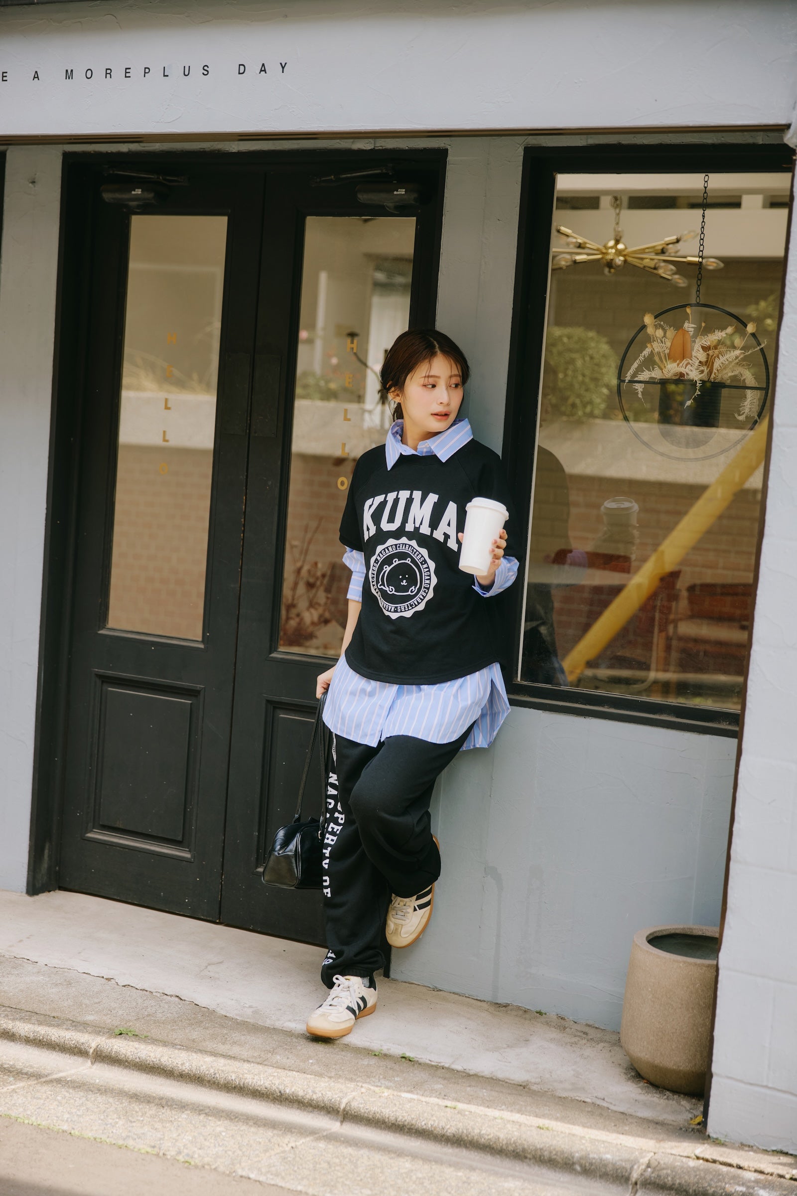 ナガノキャラクターズ Tシャツ カレッジ くま ブラック