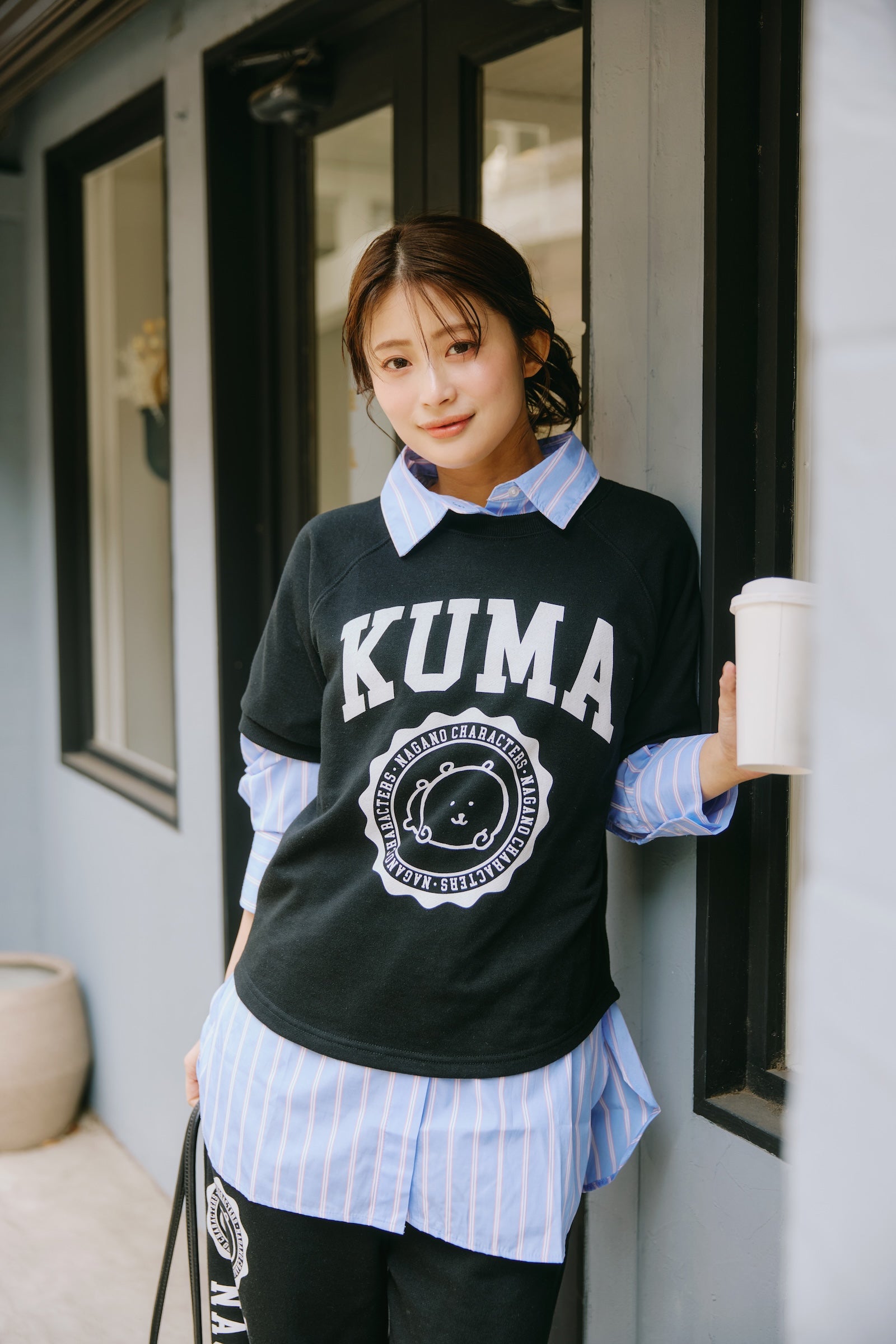 ナガノキャラクターズ Tシャツ カレッジ くま ブラック