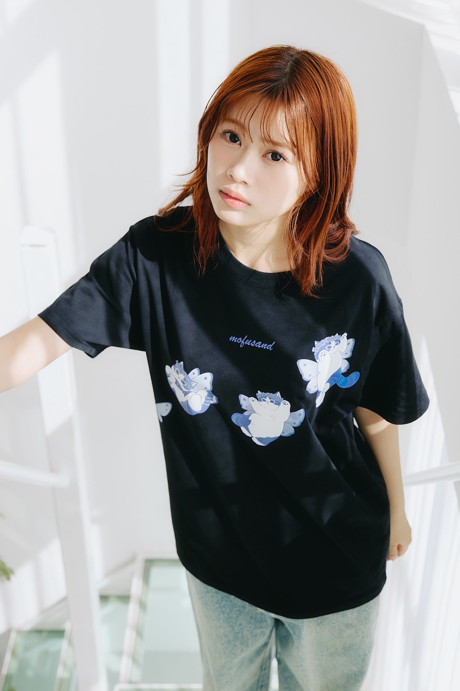 mofusand Tシャツ ちょうちょにゃん いろはねにゃん ブラック