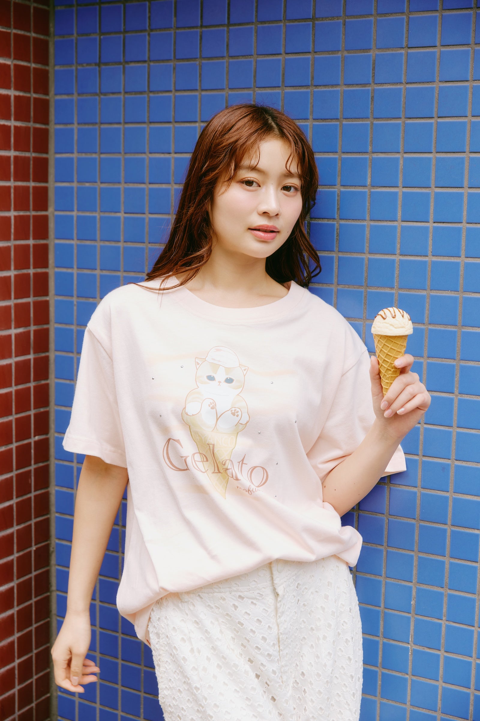 mofusand Tシャツ Gelato ペールピンク