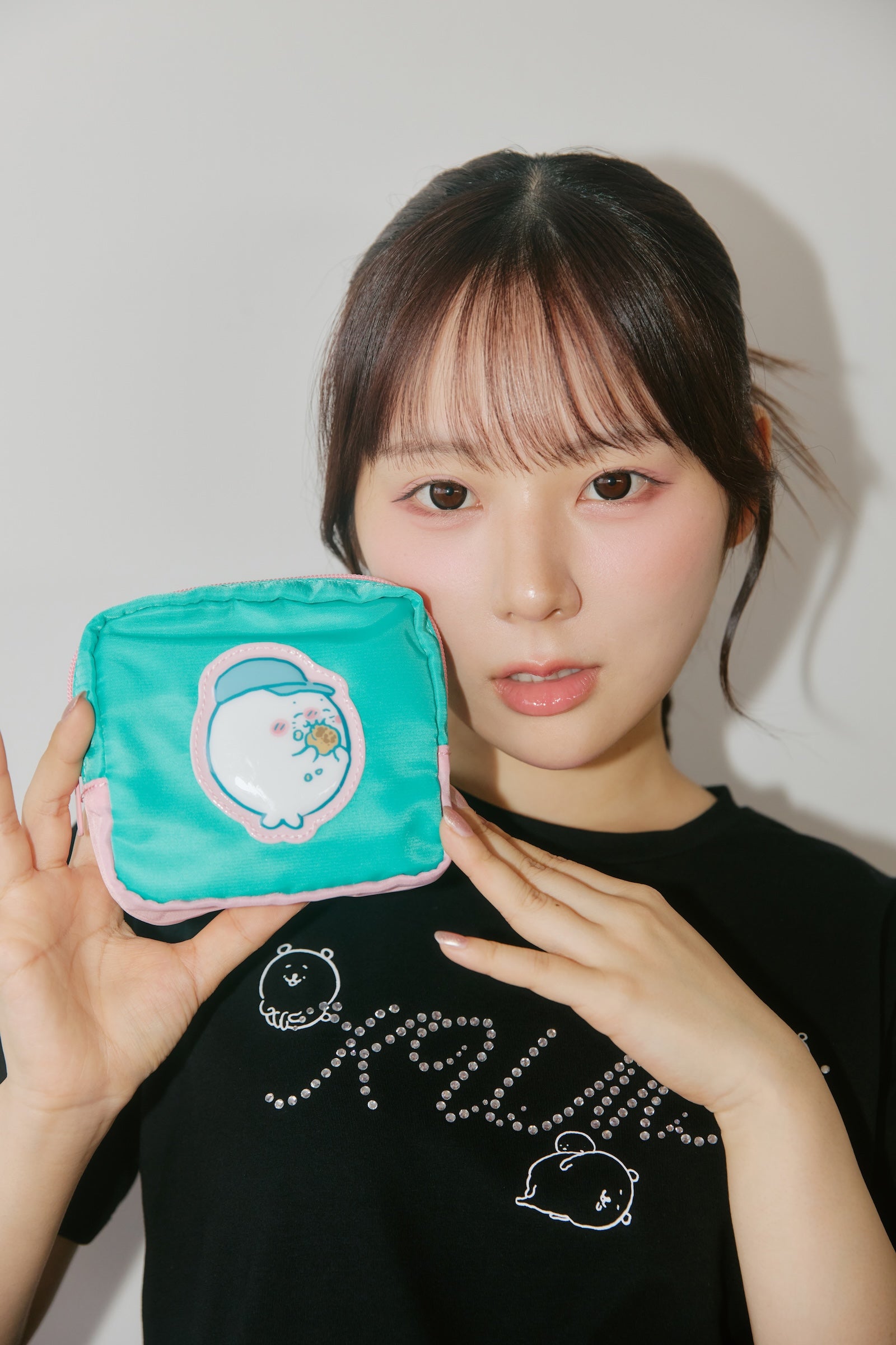 【追加生産予約】ナガノキャラクターズ ぷっくりアップリケポーチ じいさんとアザラシ ミントグリーン ONE