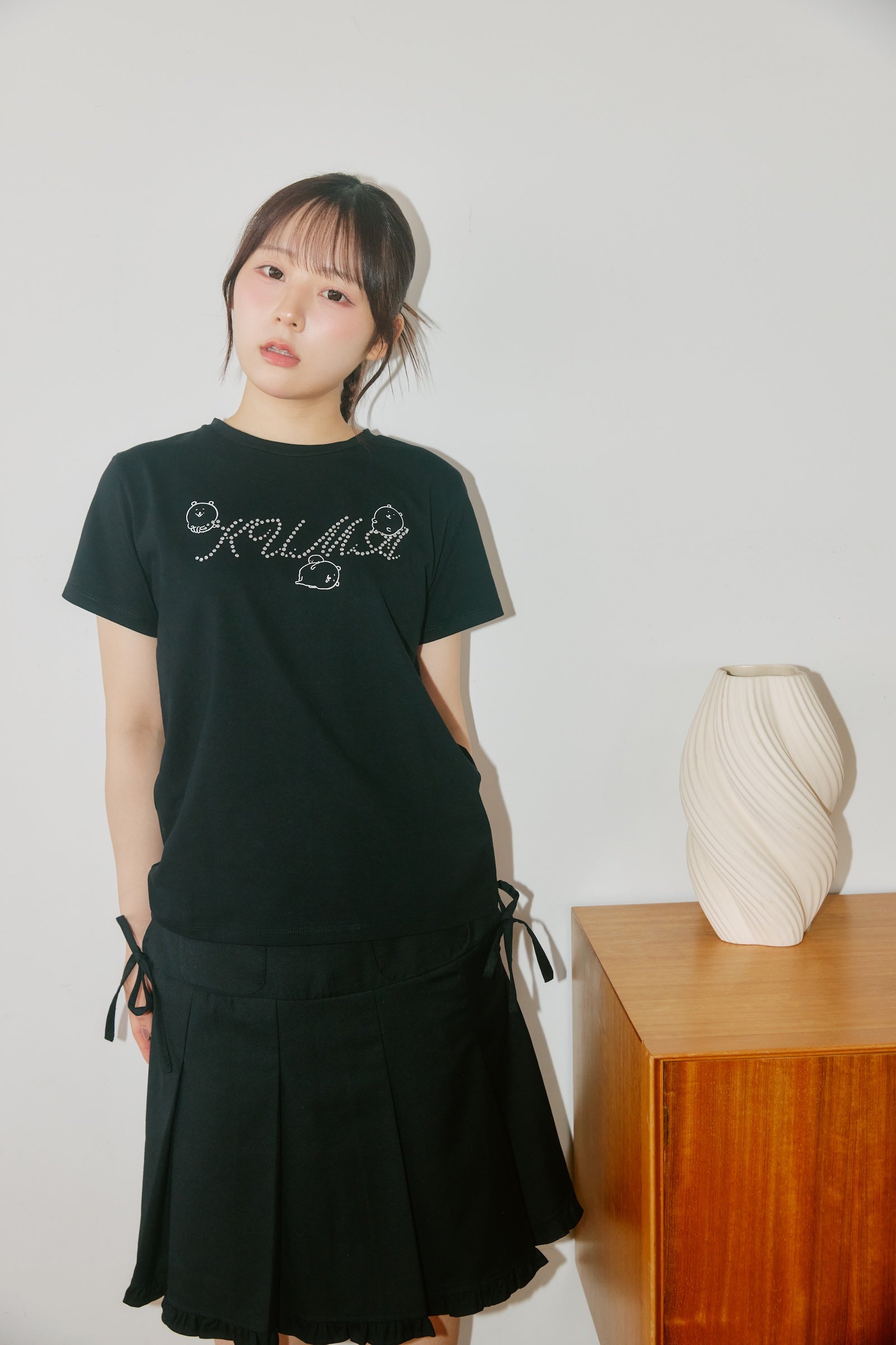 ナガノキャラクターズ ラインストーンTシャツ DECO(くま) ブラック