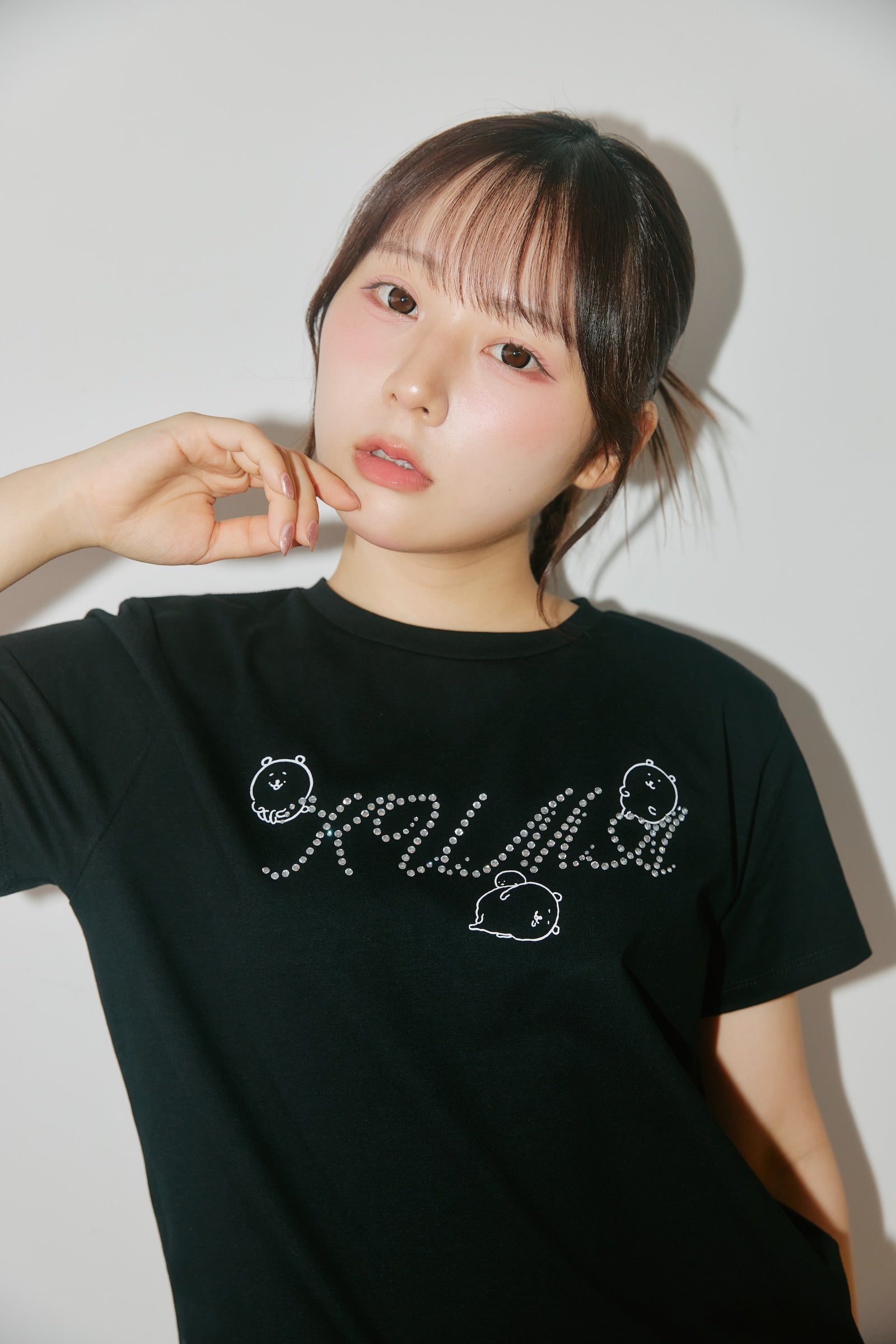 ナガノキャラクターズ ラインストーンTシャツ DECO(くま) ブラック