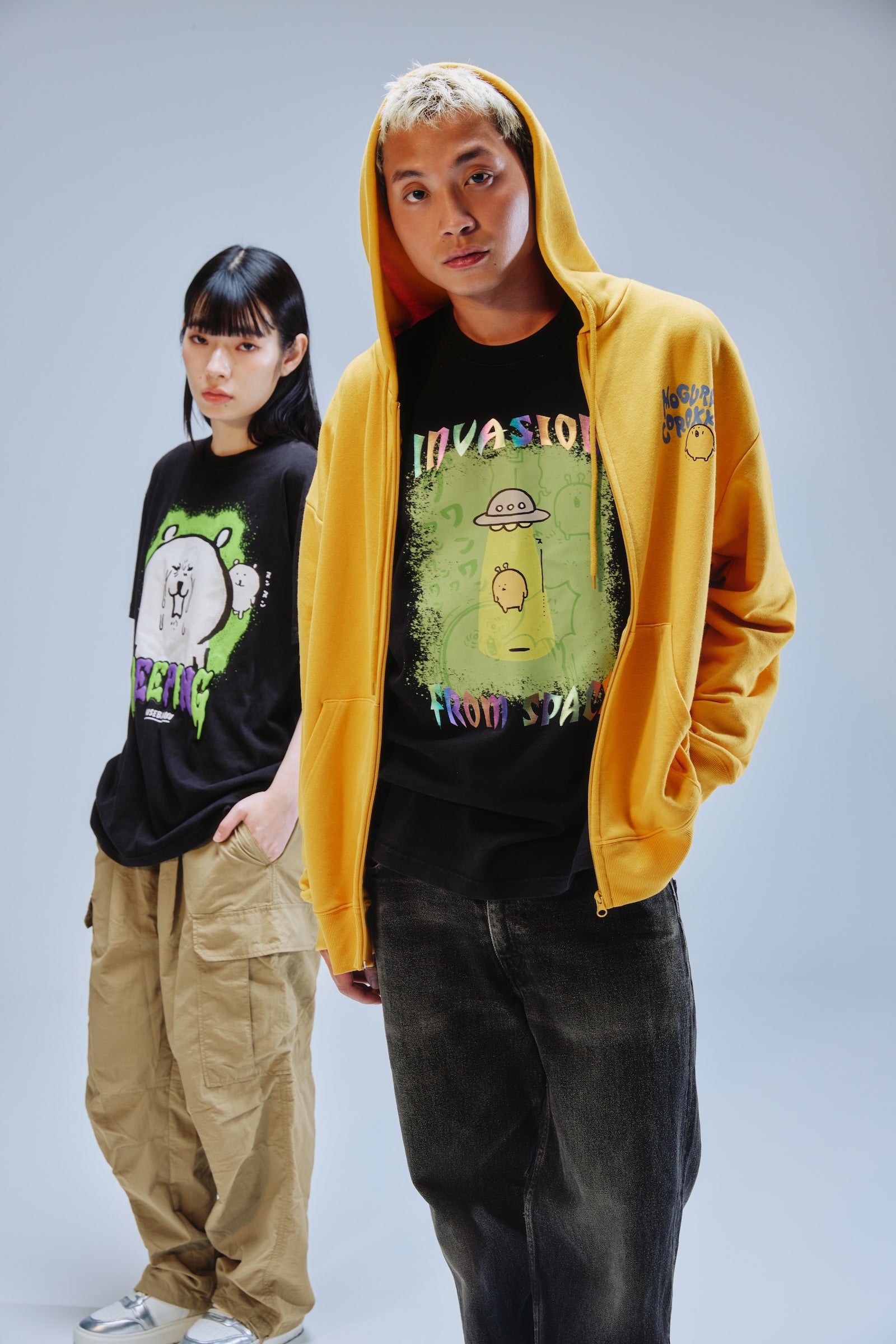 【先行販売】ナガノキャラクターズ 発泡プリントTシャツ 咽び泣く ブラック
